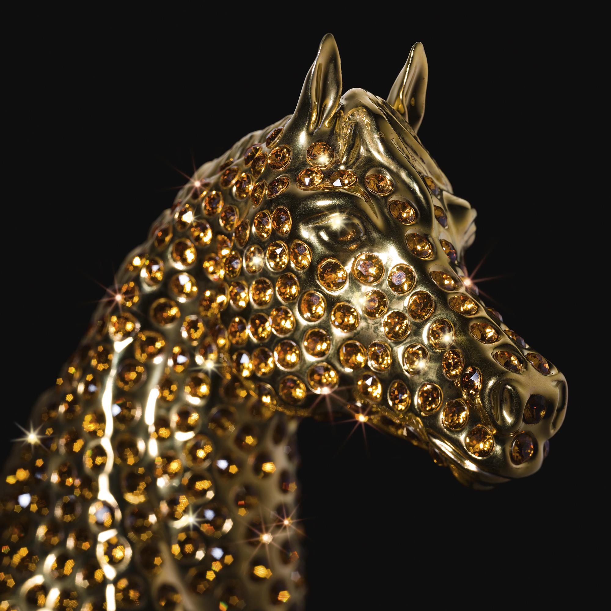 Gold Horse with Amber Crystals Sculpture For Sale 2