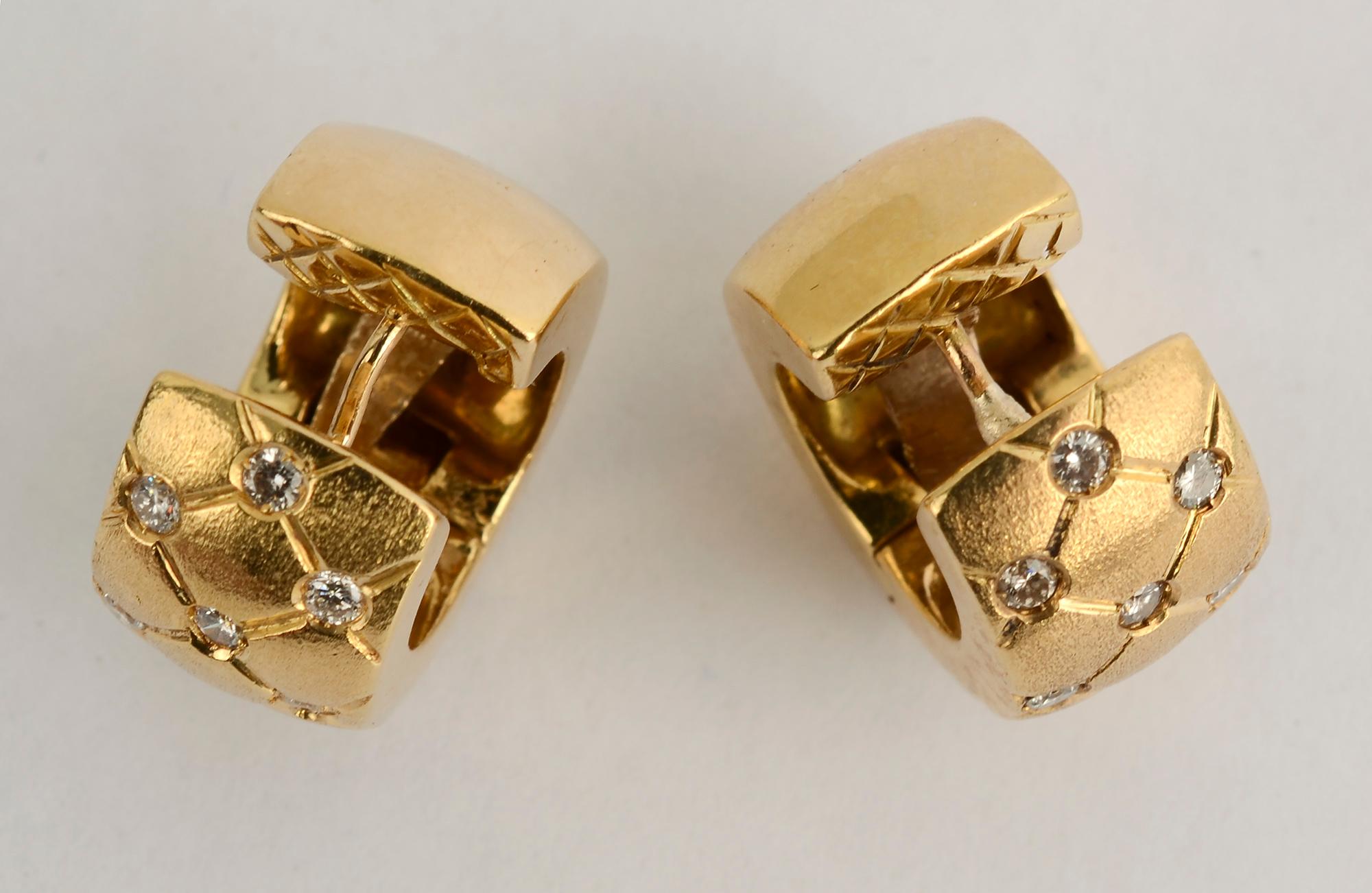 Gold Huggie Earrings with Diamonds In Good Condition In Darnestown, MD
