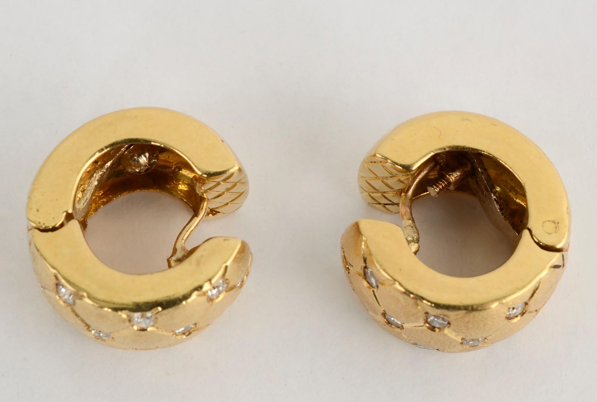 Women's or Men's Gold Huggie Earrings with Diamonds