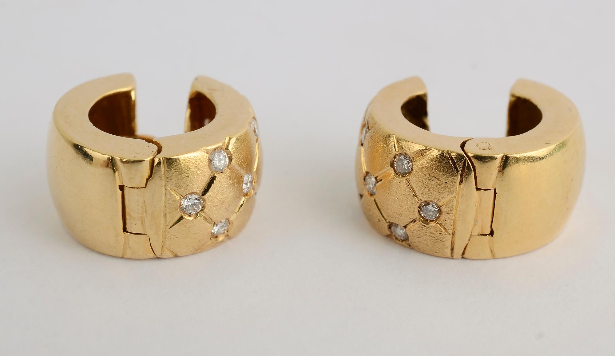 Gold Huggie Earrings with Diamonds 1