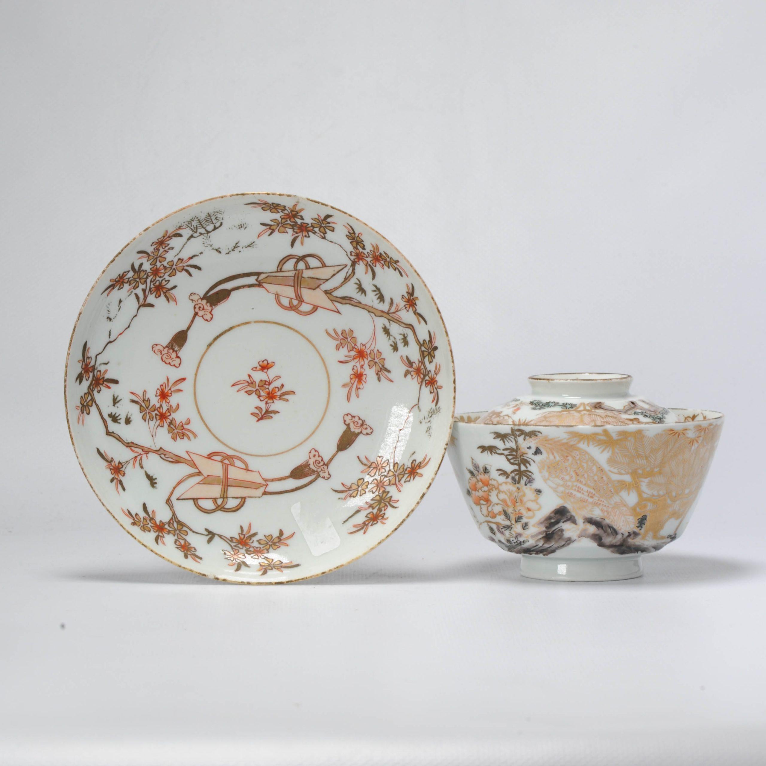 Gold Imari Arita Japanese Birds Edo Period Porcelain Bowl and Plate Ca 1700-1720 For Sale