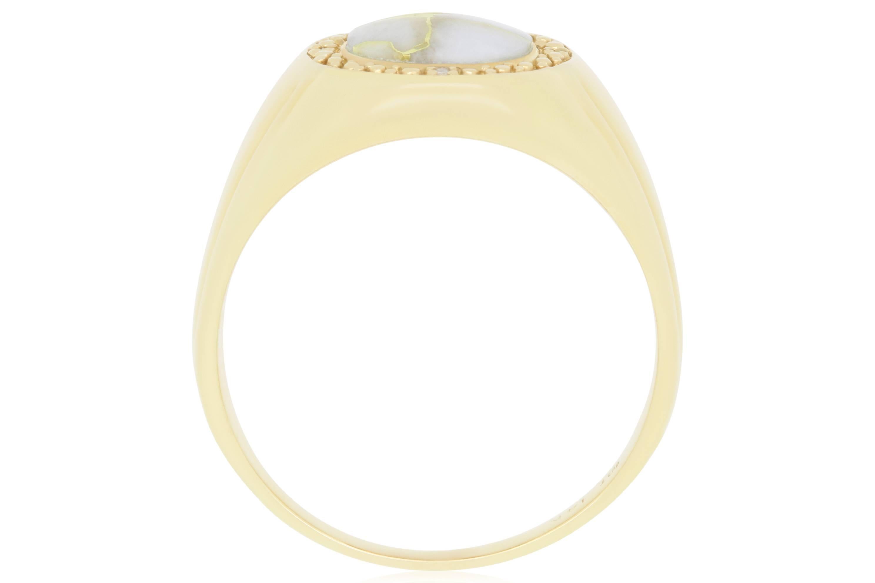Contemporary Gold in Quartz Diamond Unisex Men's Gent's Cocktail Dome Ring 14K Yellow For Sale