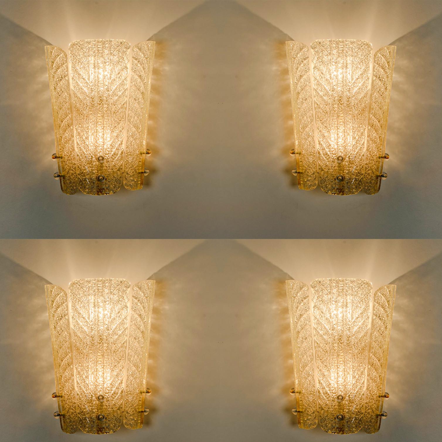 Gold Inclusions Glass and Brass Wall Lights In the Style of Barovier