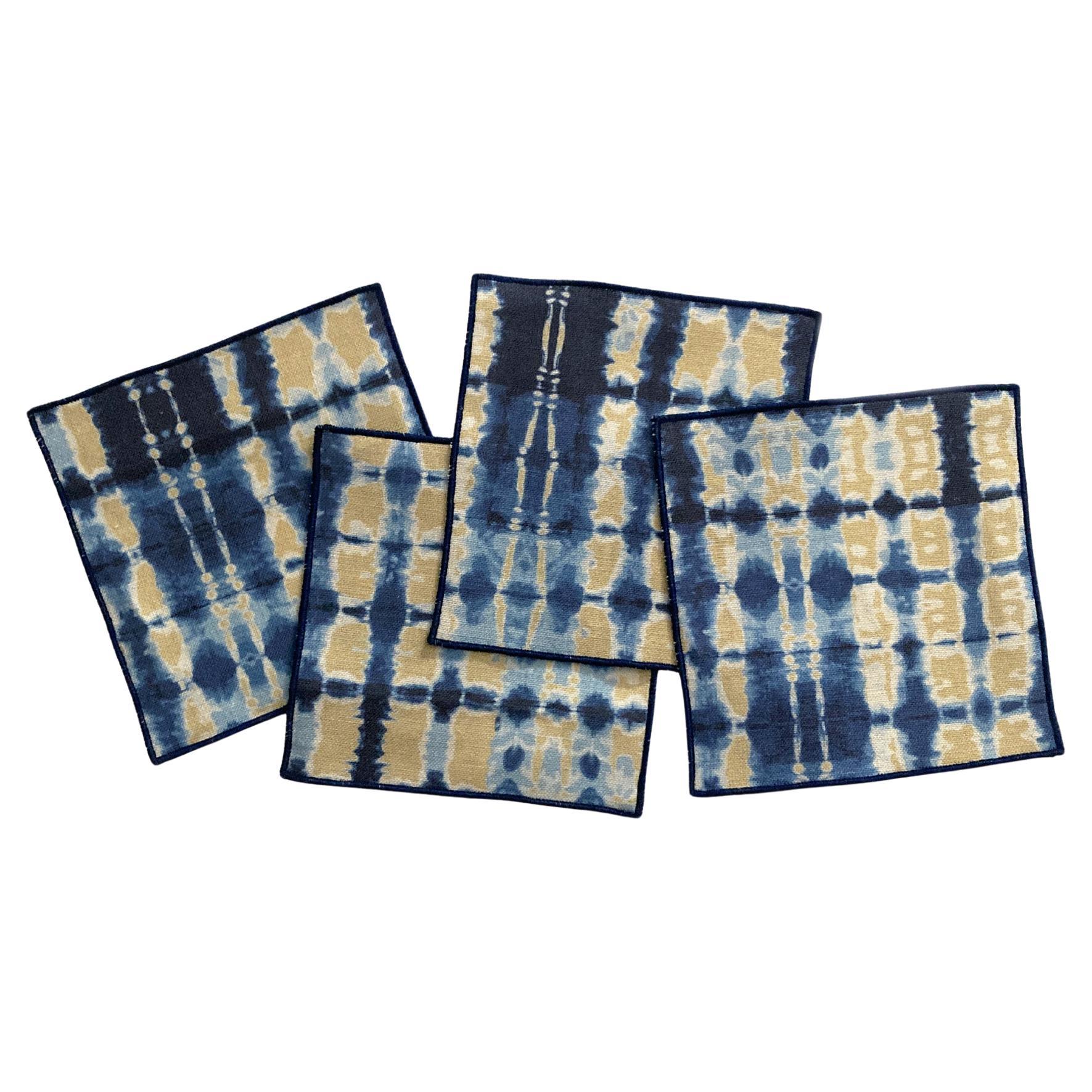 Serviettes de table ondulées or et indigo, lot de quatre