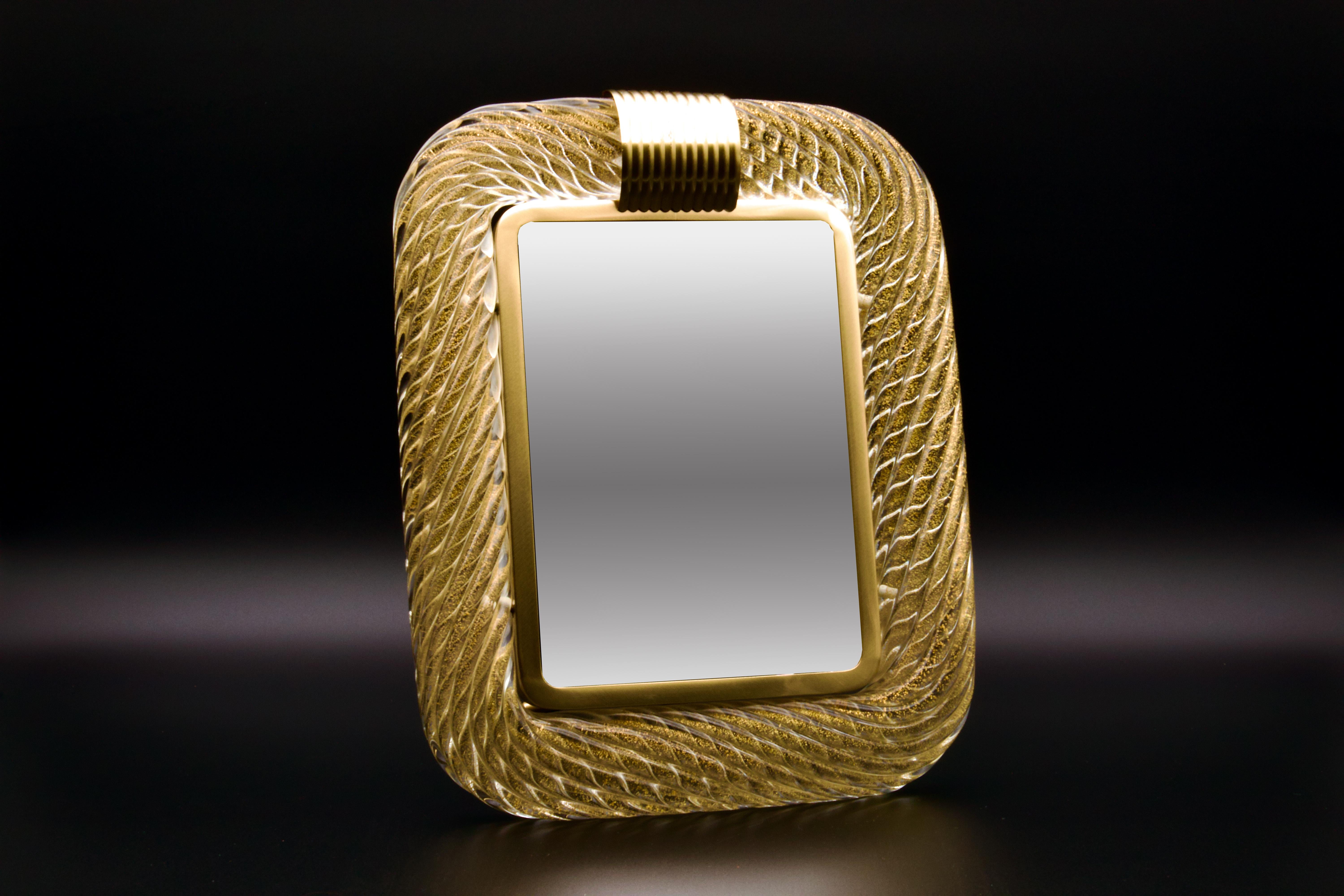 Carlo Scarpa for Venini. Gold infused Murano Venetian twisted glass frame.