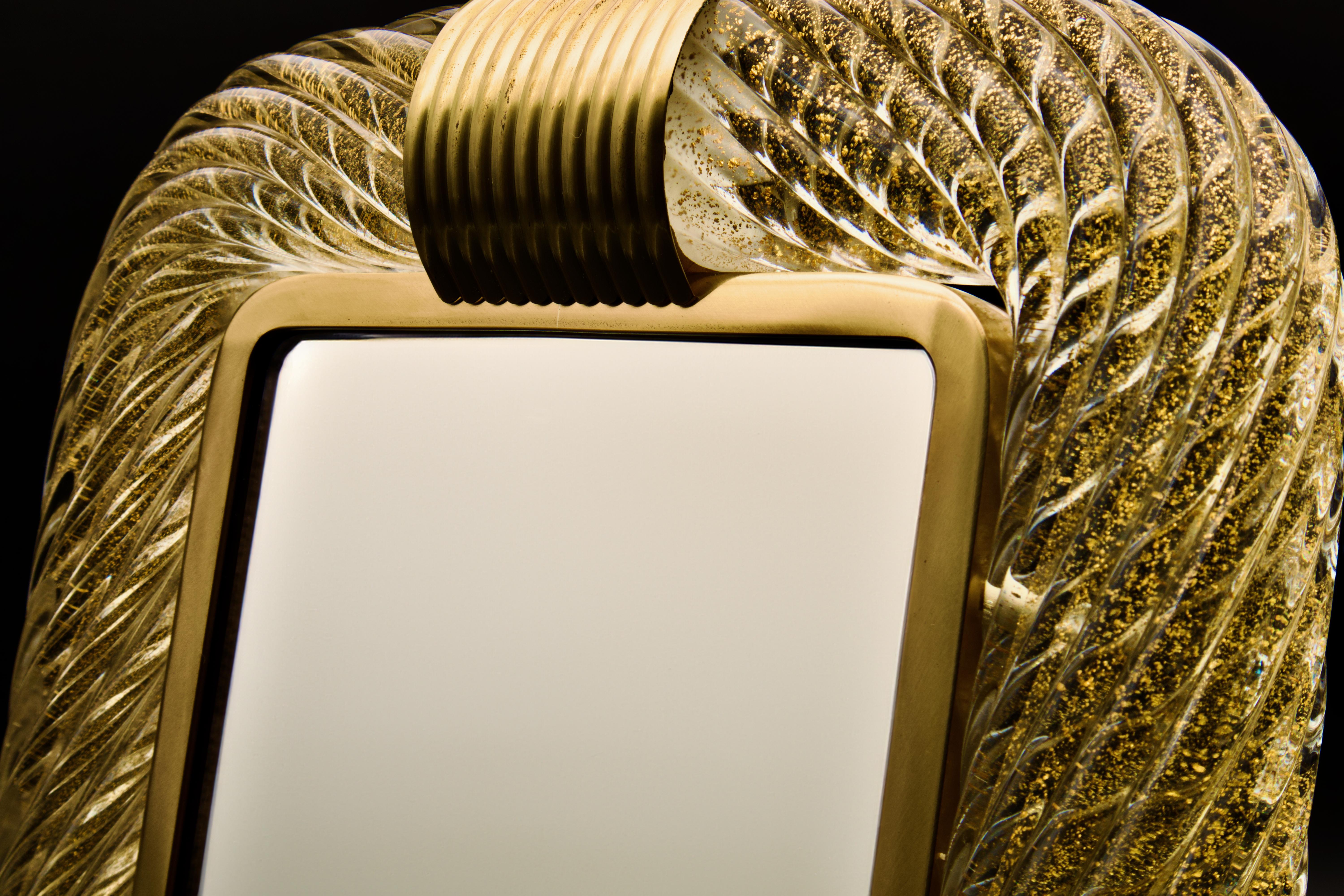Milieu du XXe siècle Miroir de coiffeuse ou cadre photo en verre de Murano infusé d'or Carlo Scarpa pour Venini en vente