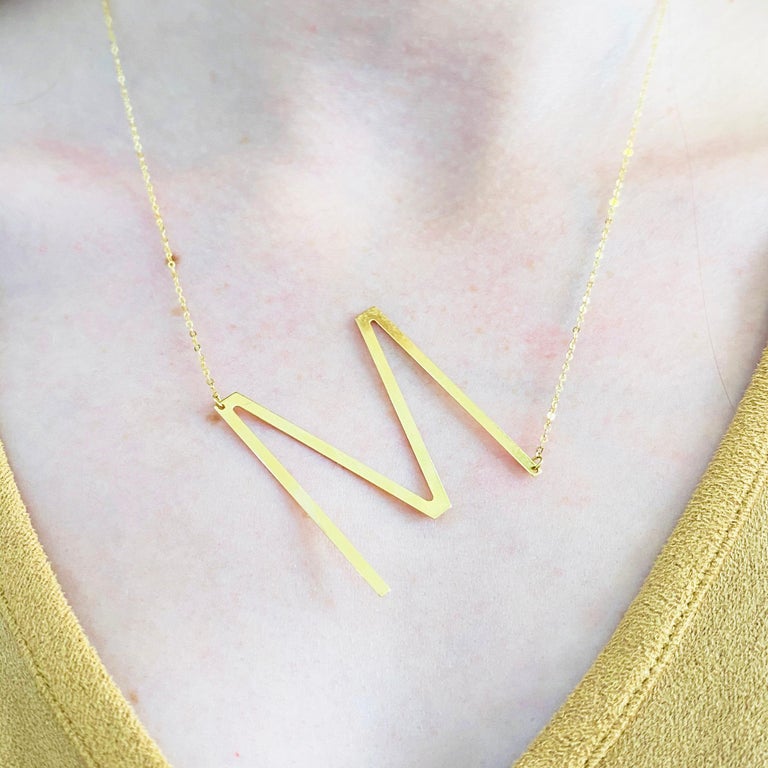 Gold Initial Necklace, 14 Karat Gold, Any Large Initial, Custom, Monogram A  to Z For Sale at 1stDibs | gold initial pendant necklace, 14 karat gold  monogram necklace