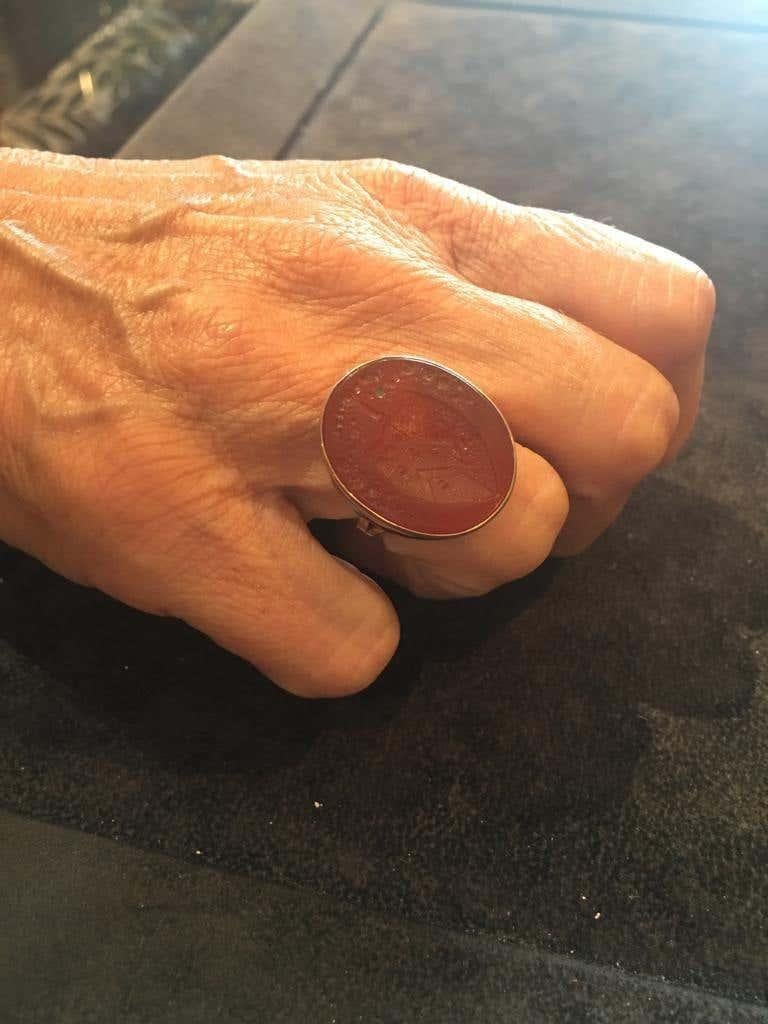 Oval Cut Gold Intaglio Carved Cornelian Ring