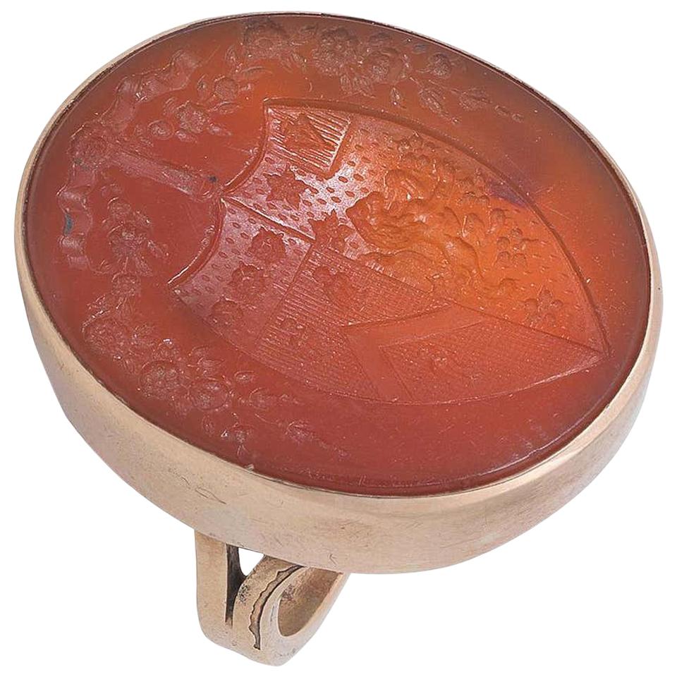 Gold Intaglio Carved Cornelian Ring