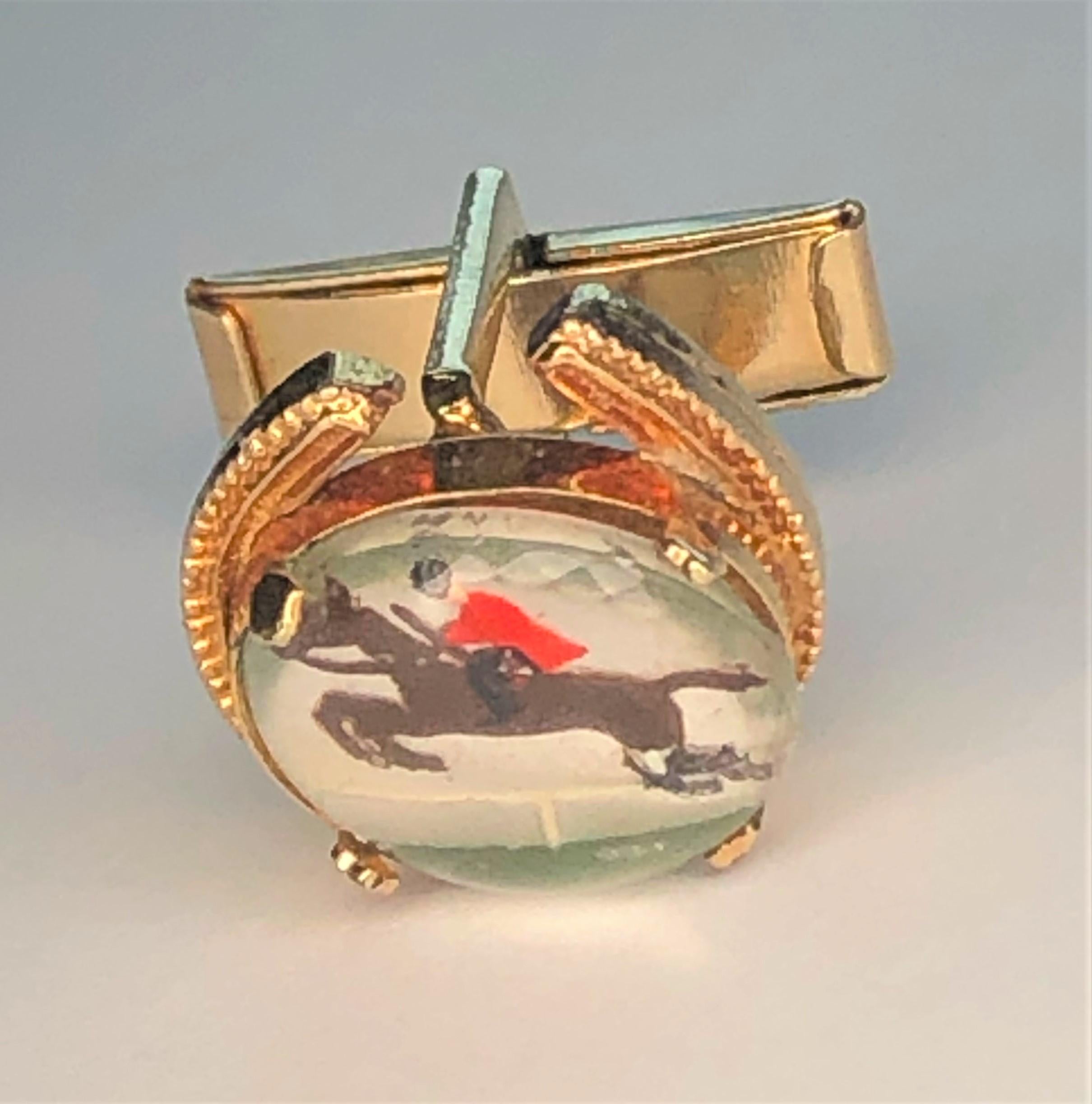 Gold Intaglio Horse Cuff Links 1