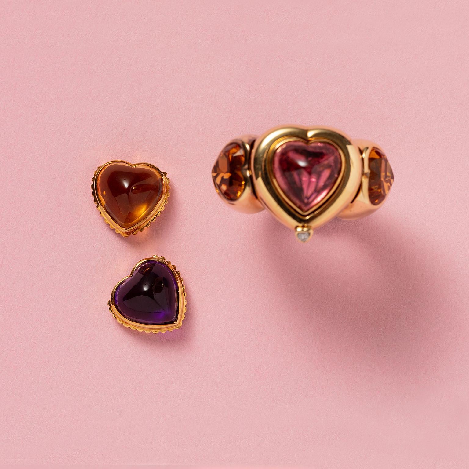 Heart Cut Gold Interchangeable French Heart Ring by SImon & Igal For Sale