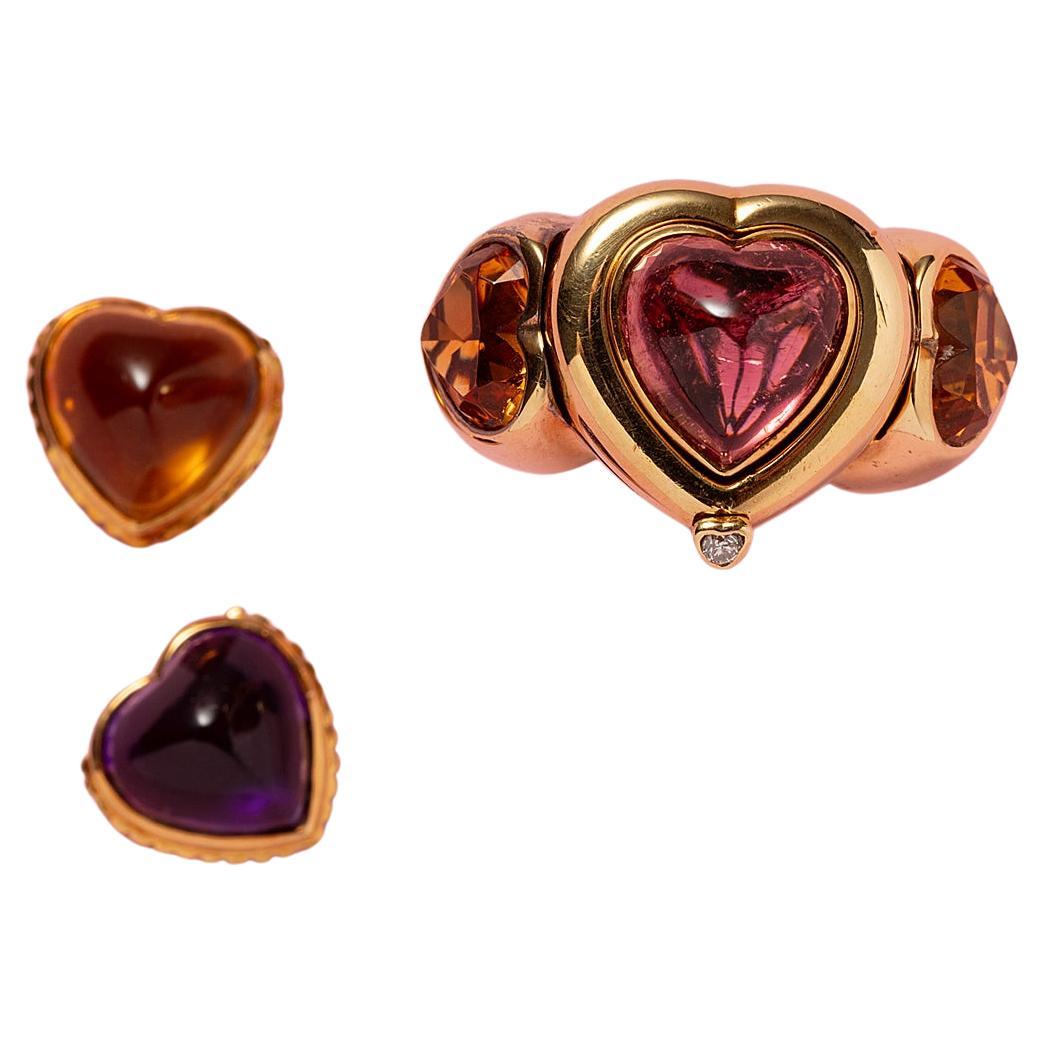Gold Interchangeable French Heart Ring by SImon & Igal For Sale