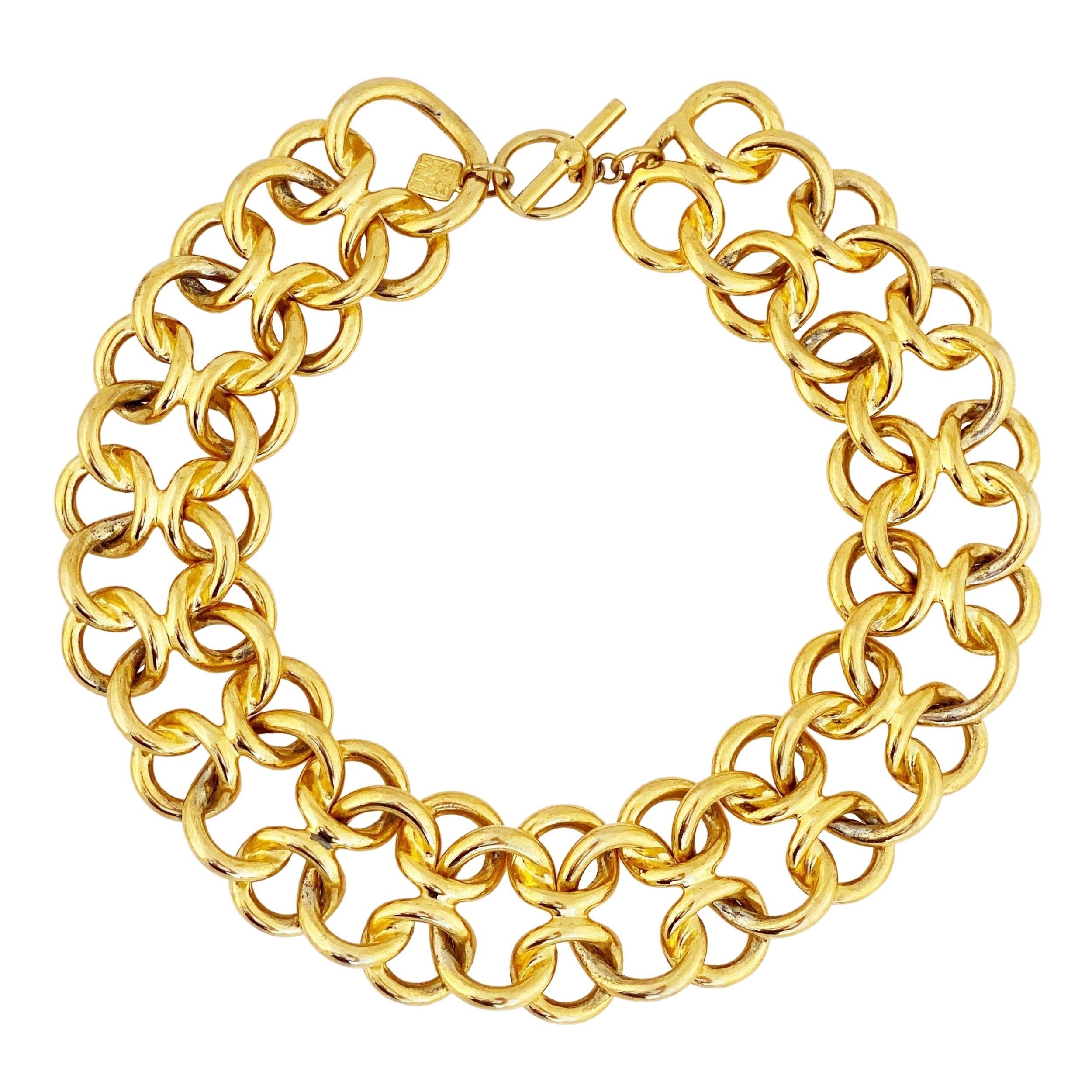 Gold Interlocking Circles Link Chain Oversized Choker Necklace By Anne Klein