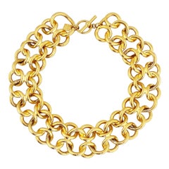 Vintage Gold Interlocking Circles Link Chain Oversized Choker Necklace By Anne Klein