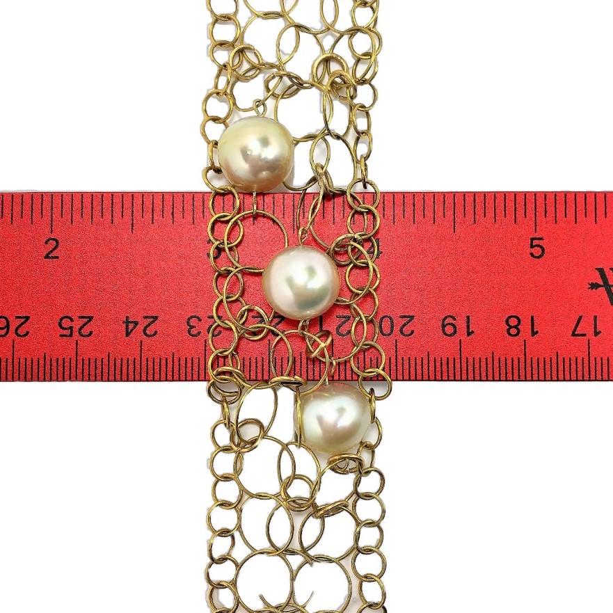 Gold Interlocking Wire Link Bracelet with Pearls 8