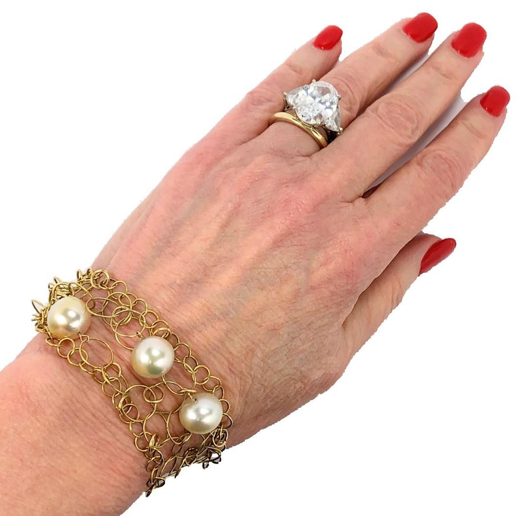 Gold Interlocking Wire Link Bracelet with Pearls 2