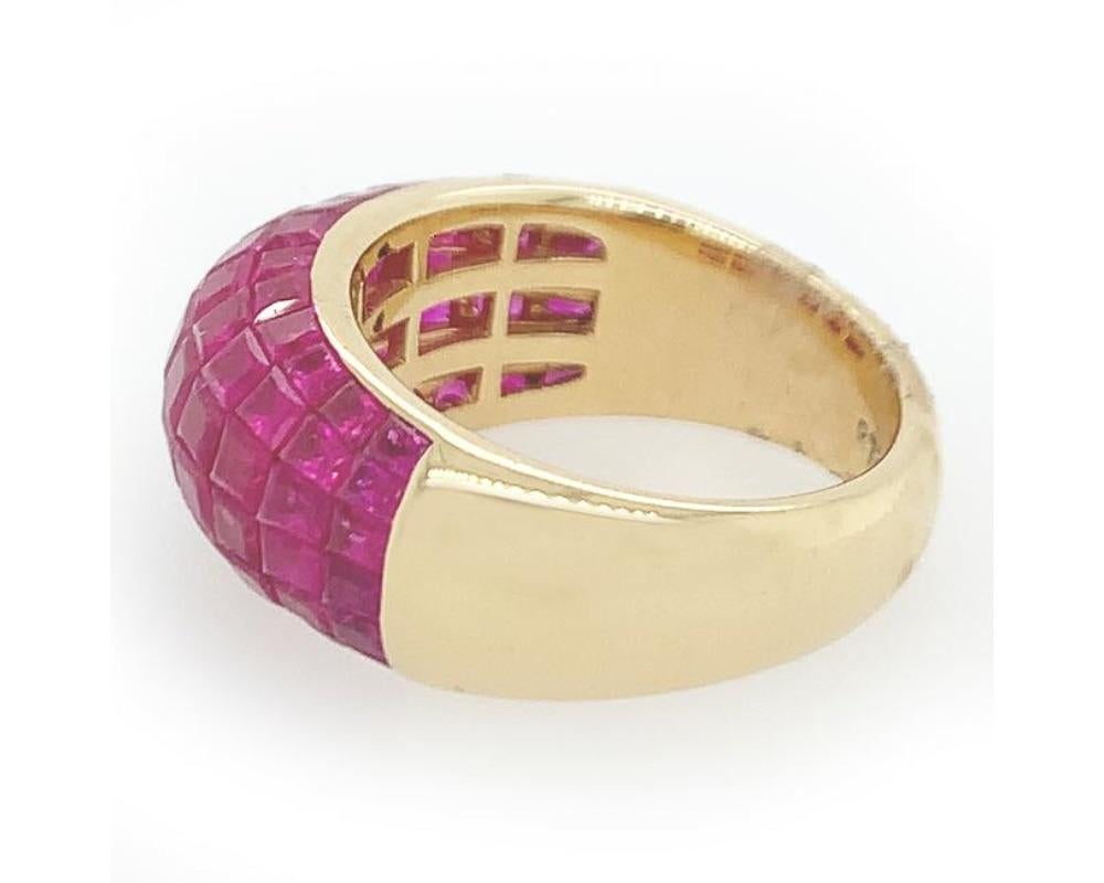 Gold Invisible Set Ruby Band Ring In Excellent Condition For Sale In New York, NY