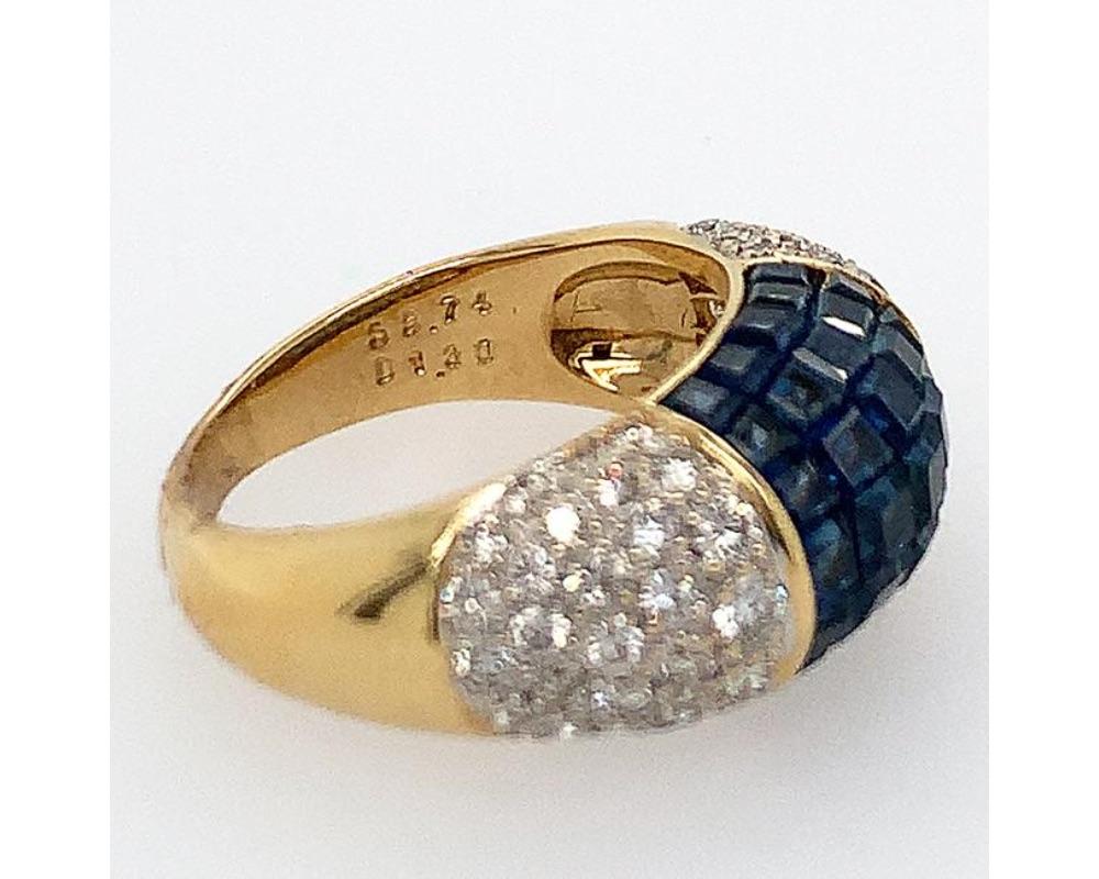 18K Y/gold sapphire diamond ring, stamps D1.3 S5.74 K18, diamond weighing 1.3 ct, GH VS-SI sapphire weighing 5.74 cts, ring size 5 3/4, weight 4.7 dwt