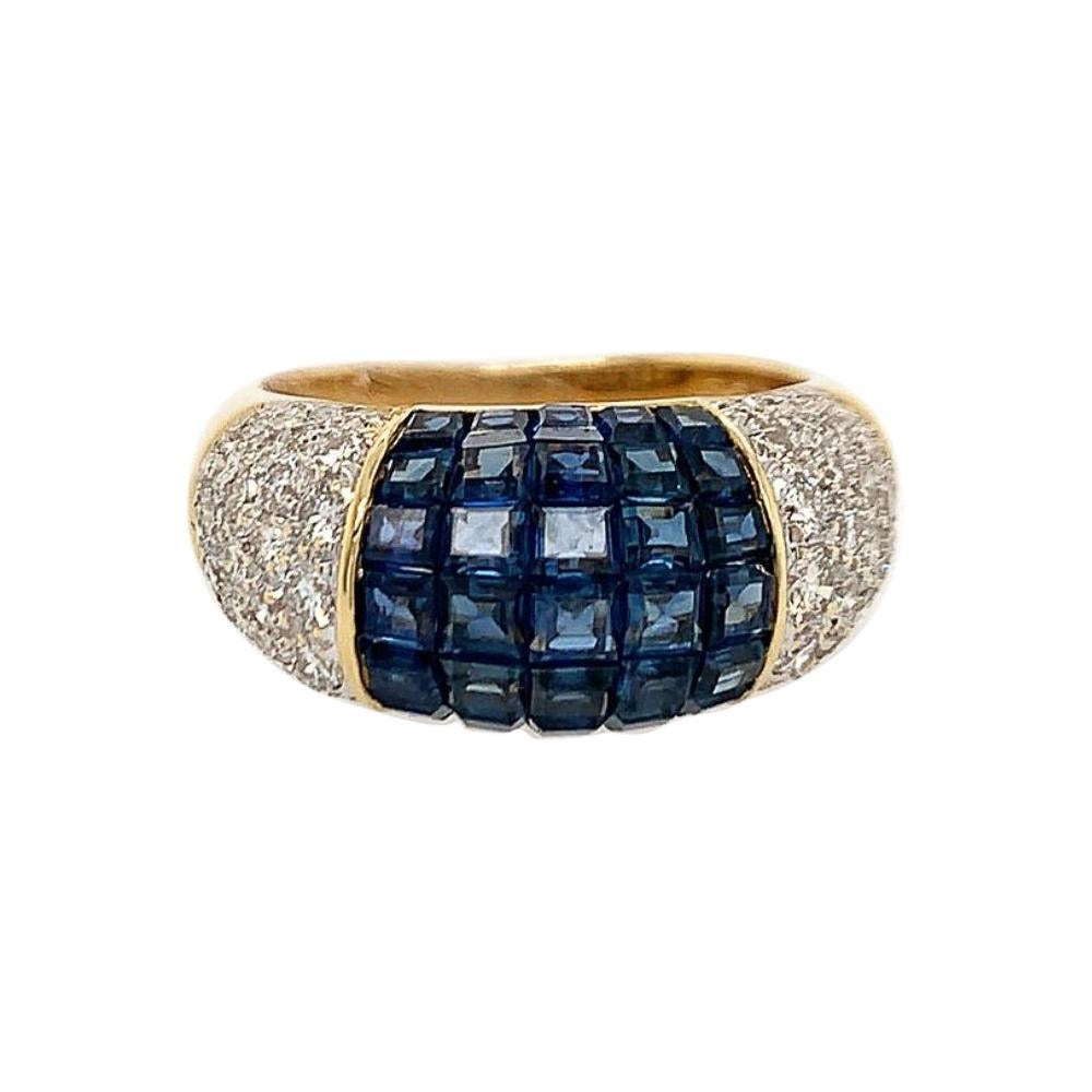 Gold Invisible Set Sapphire Diamond Ring For Sale