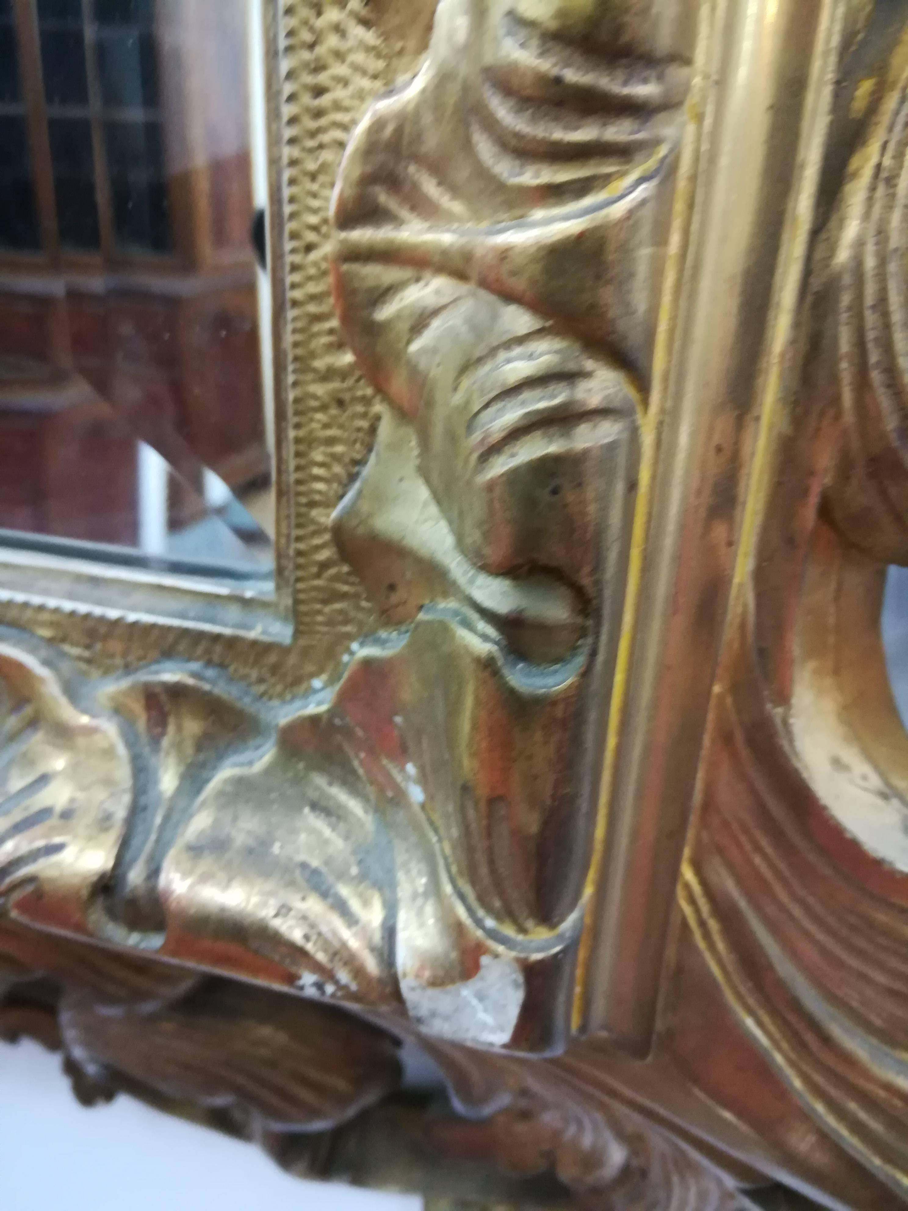 Gold Italian 18th Century Inlaid Wood Mirror For Sale 4