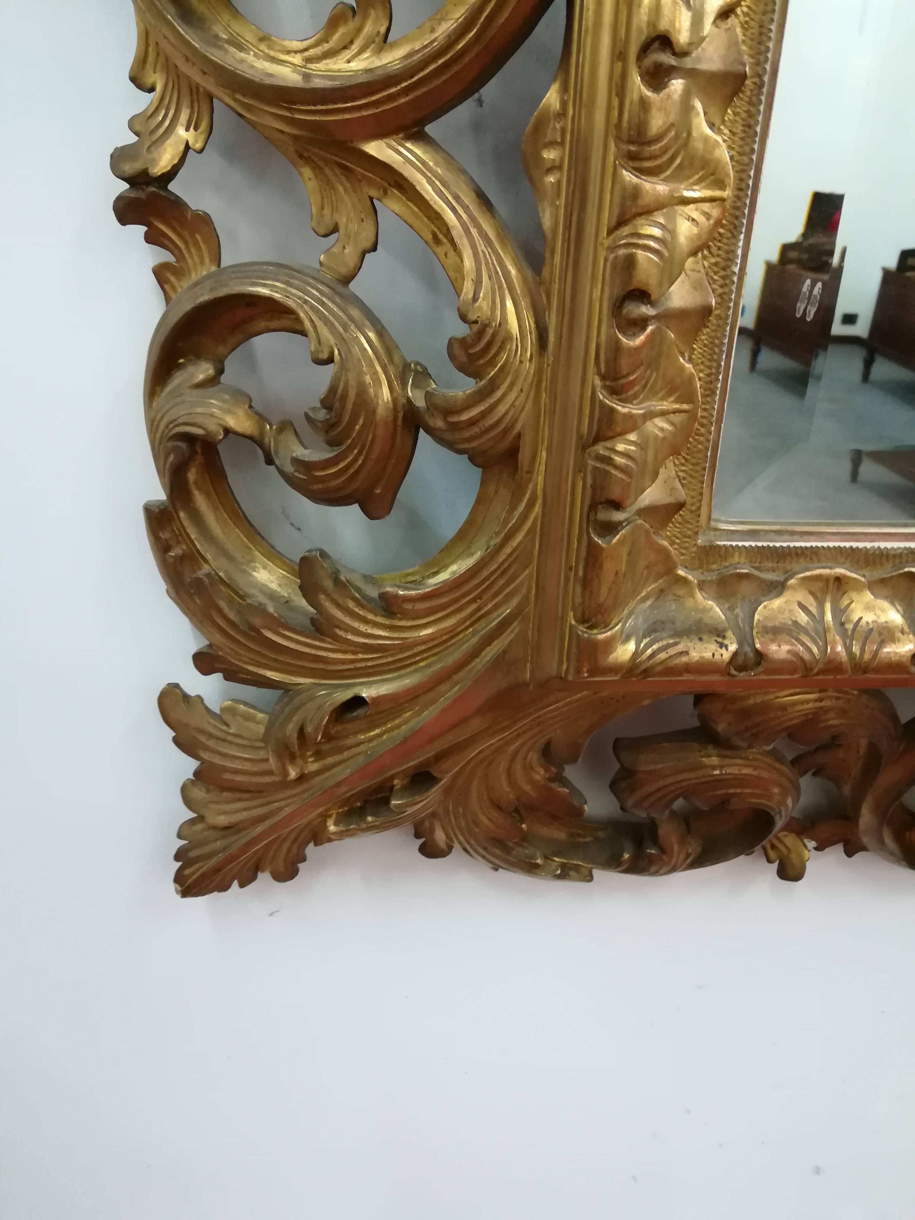 Other Gold Italian 18th Century Inlaid Wood Mirror For Sale