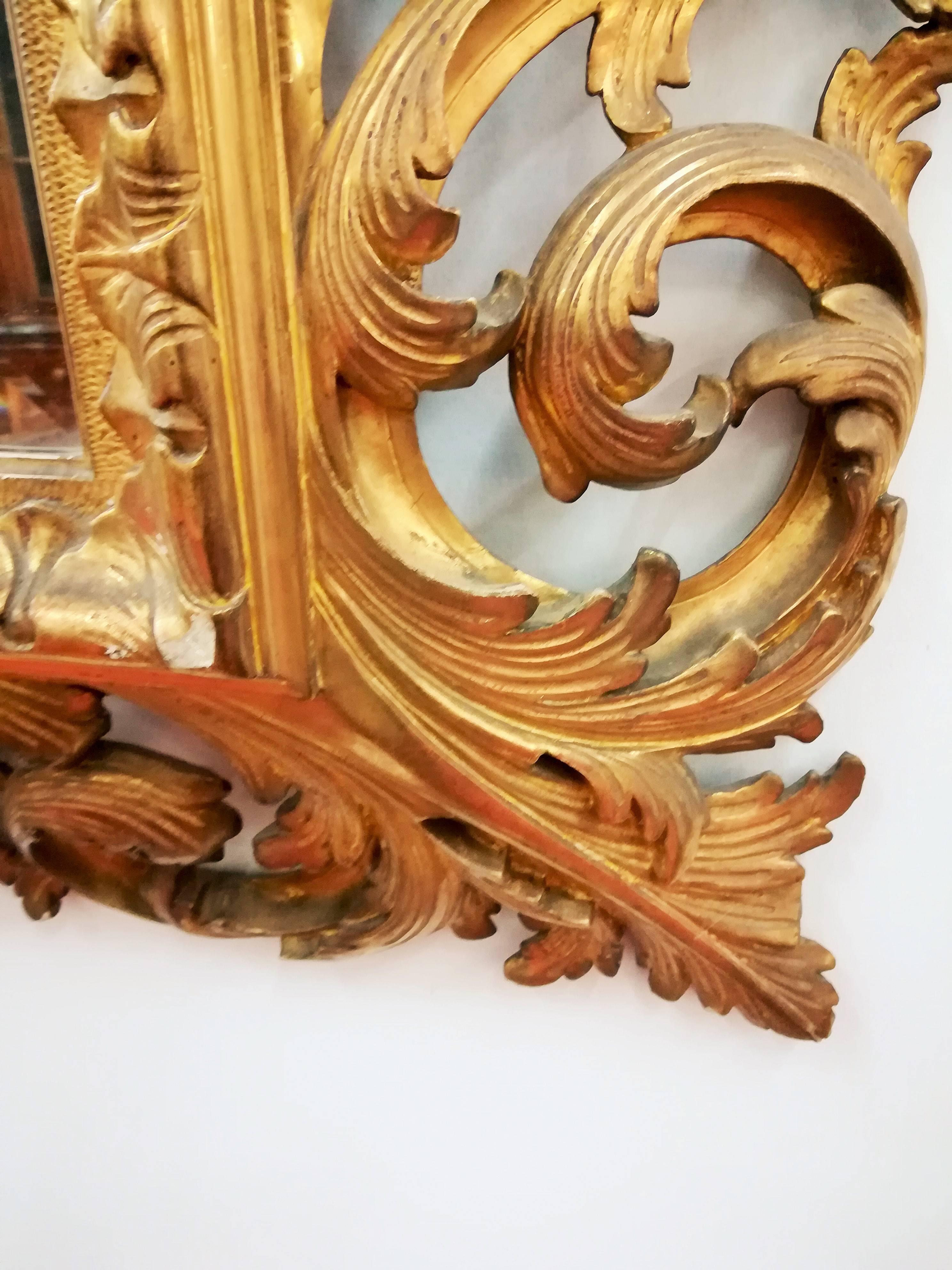Gold Italian 18th Century Inlaid Wood Mirror For Sale 2