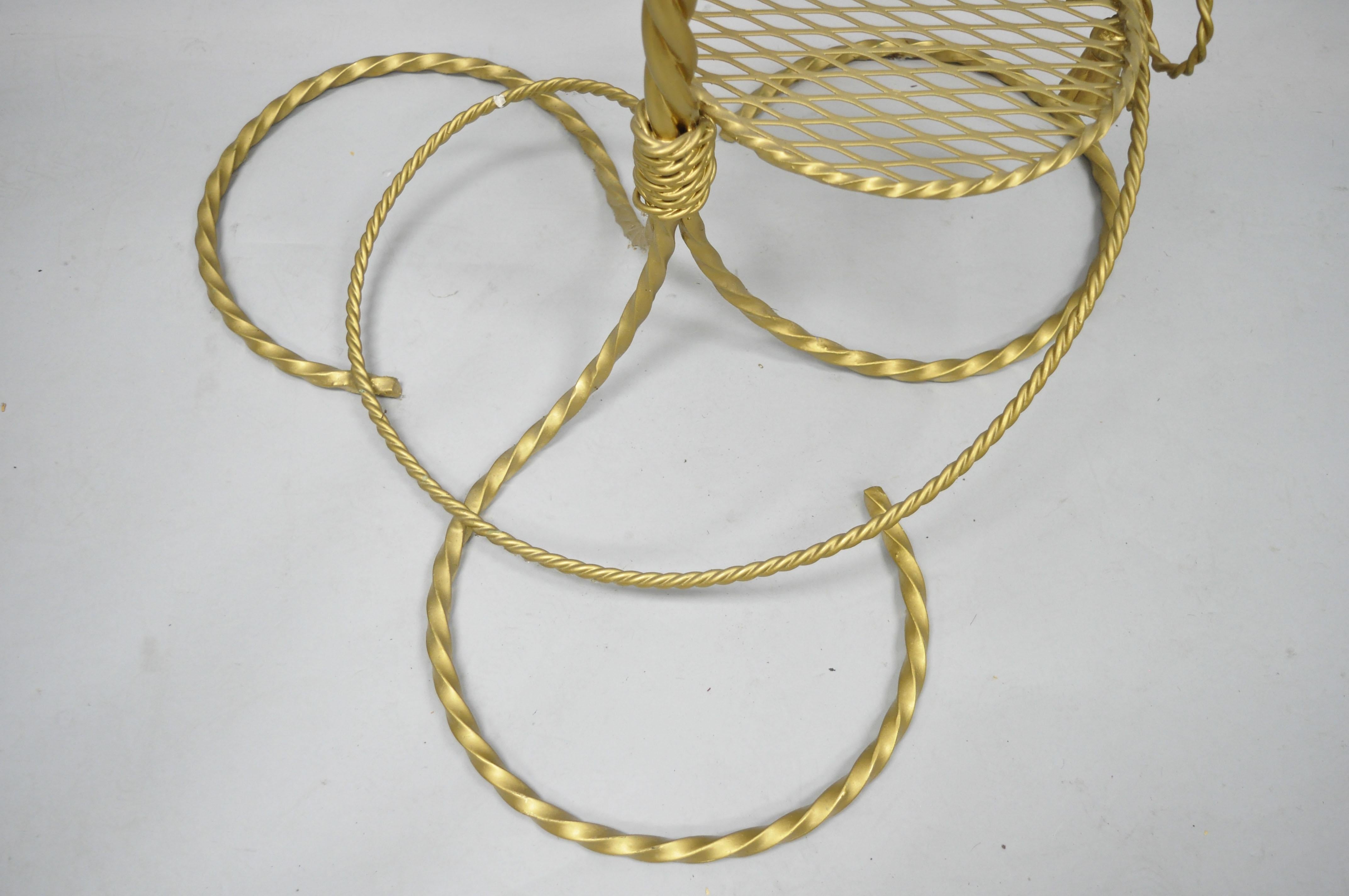 Gold Italian Hollywood Regency Iron Spiral Staircase Tall Plant Stand Planter 3