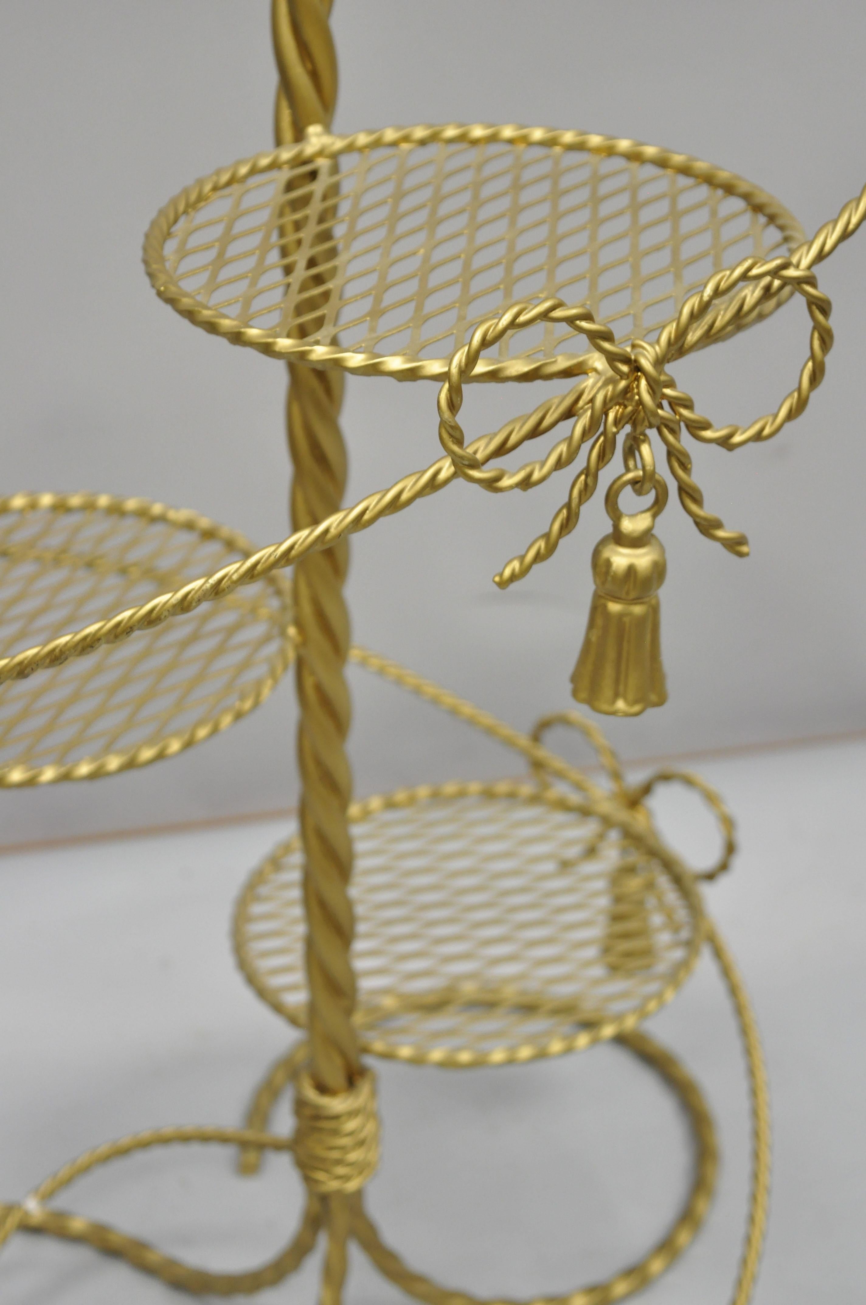 Gold Italian Hollywood Regency Iron Spiral Staircase Tall Plant Stand Planter 4