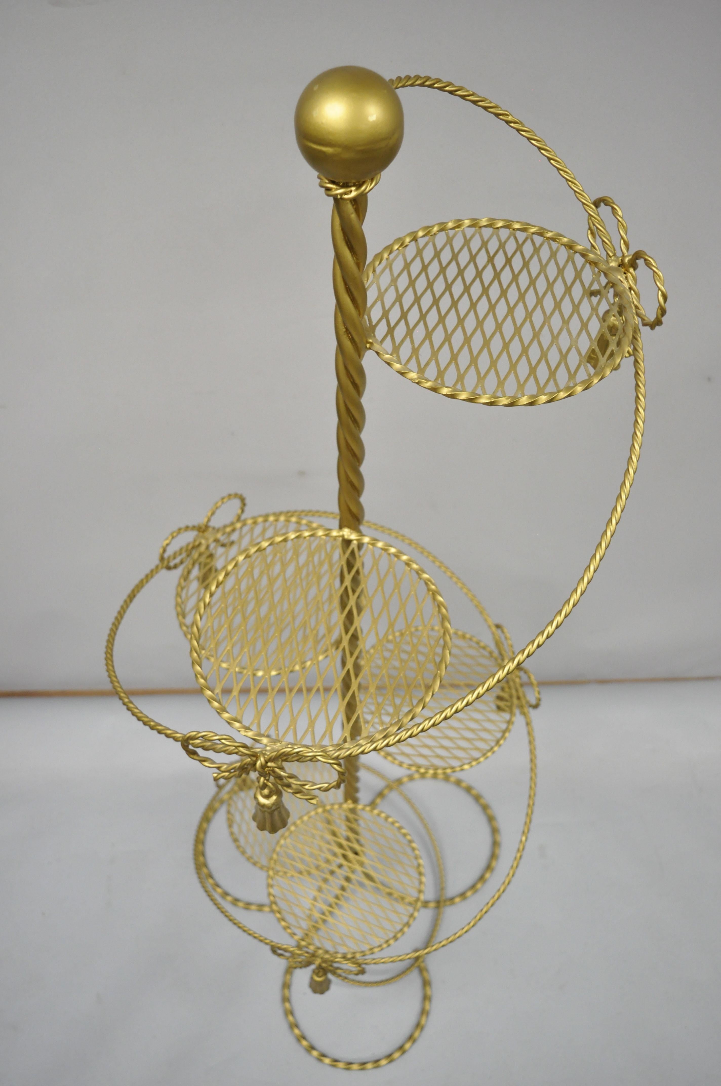 Gold Italian Hollywood Regency Iron Spiral Staircase Tall Plant Stand Planter 5