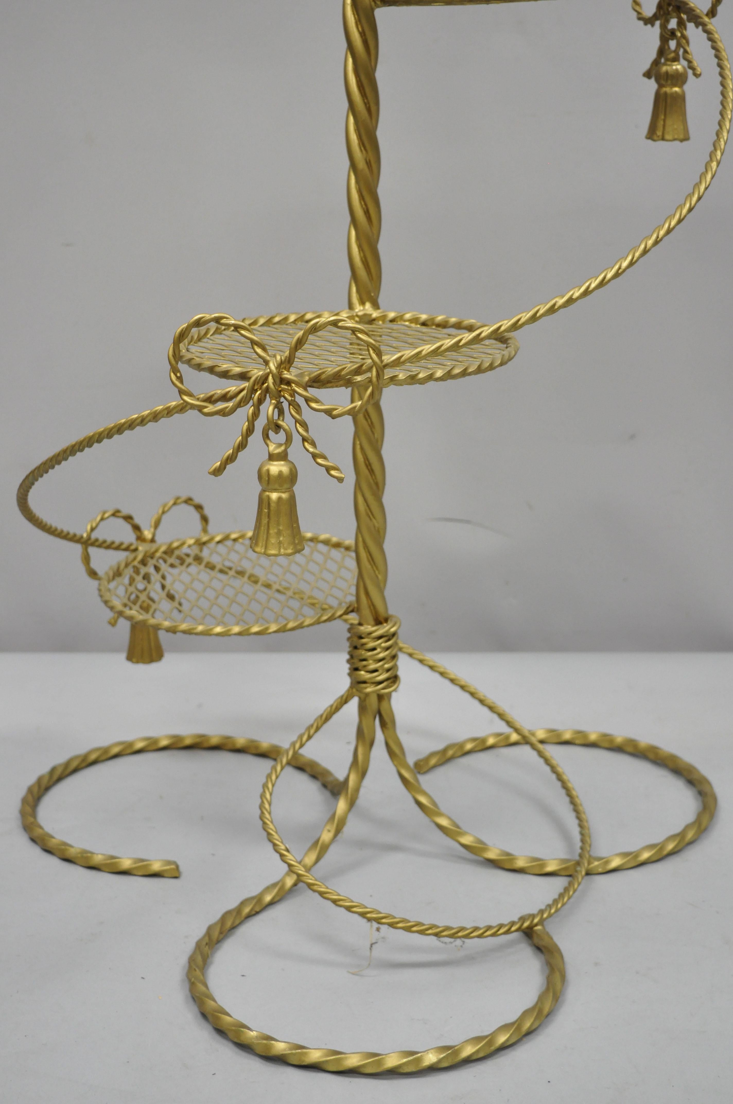 20th Century Gold Italian Hollywood Regency Iron Spiral Staircase Tall Plant Stand Planter