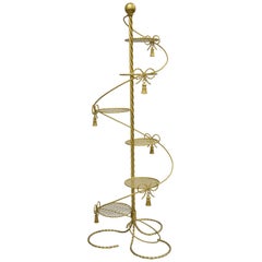 Gold Italian Hollywood Regency Iron Spiral Staircase Tall Plant Stand Planter