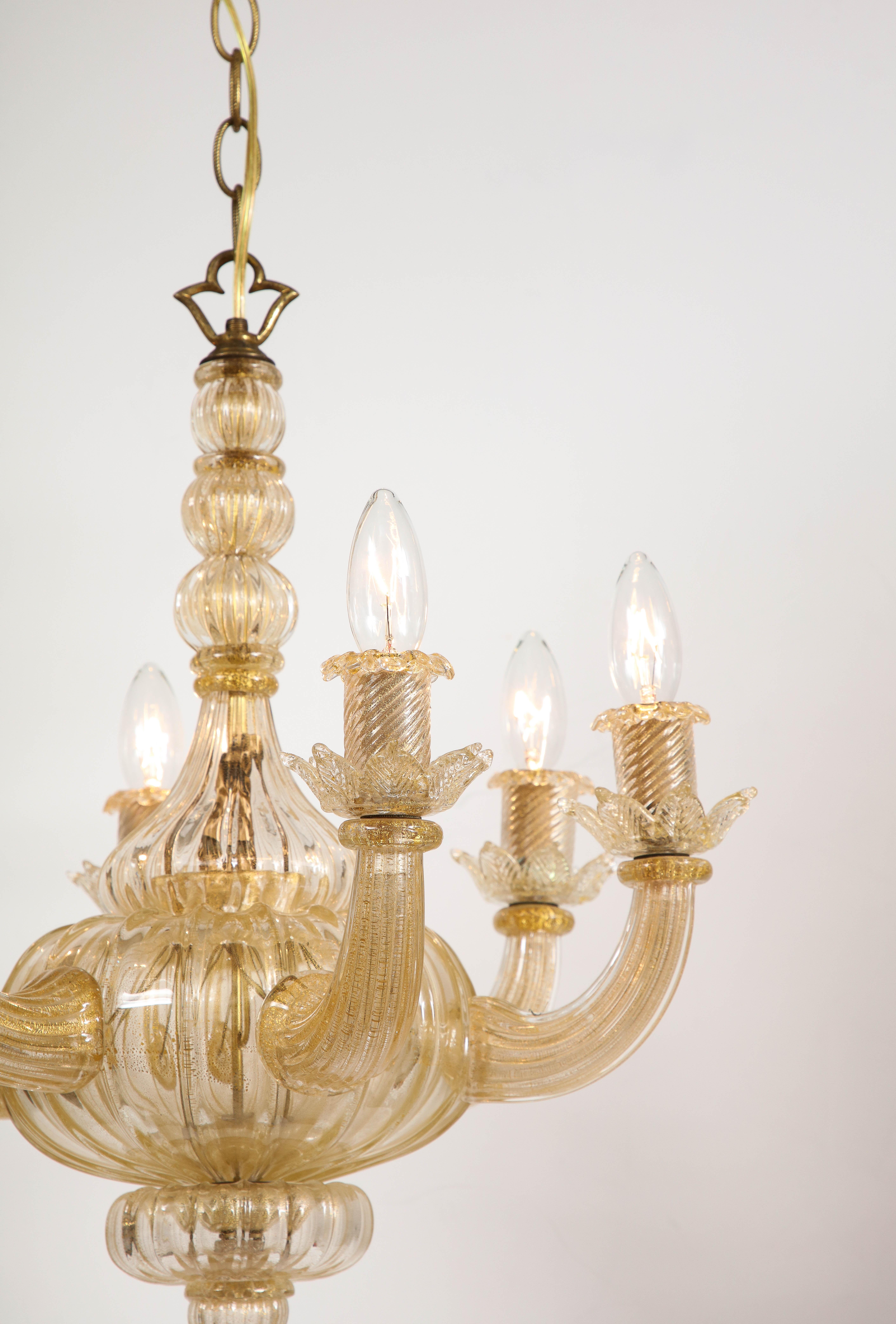 Gold Italian Murano Midcentury 6 Arm Neoclassical Style Chandelier For Sale 3