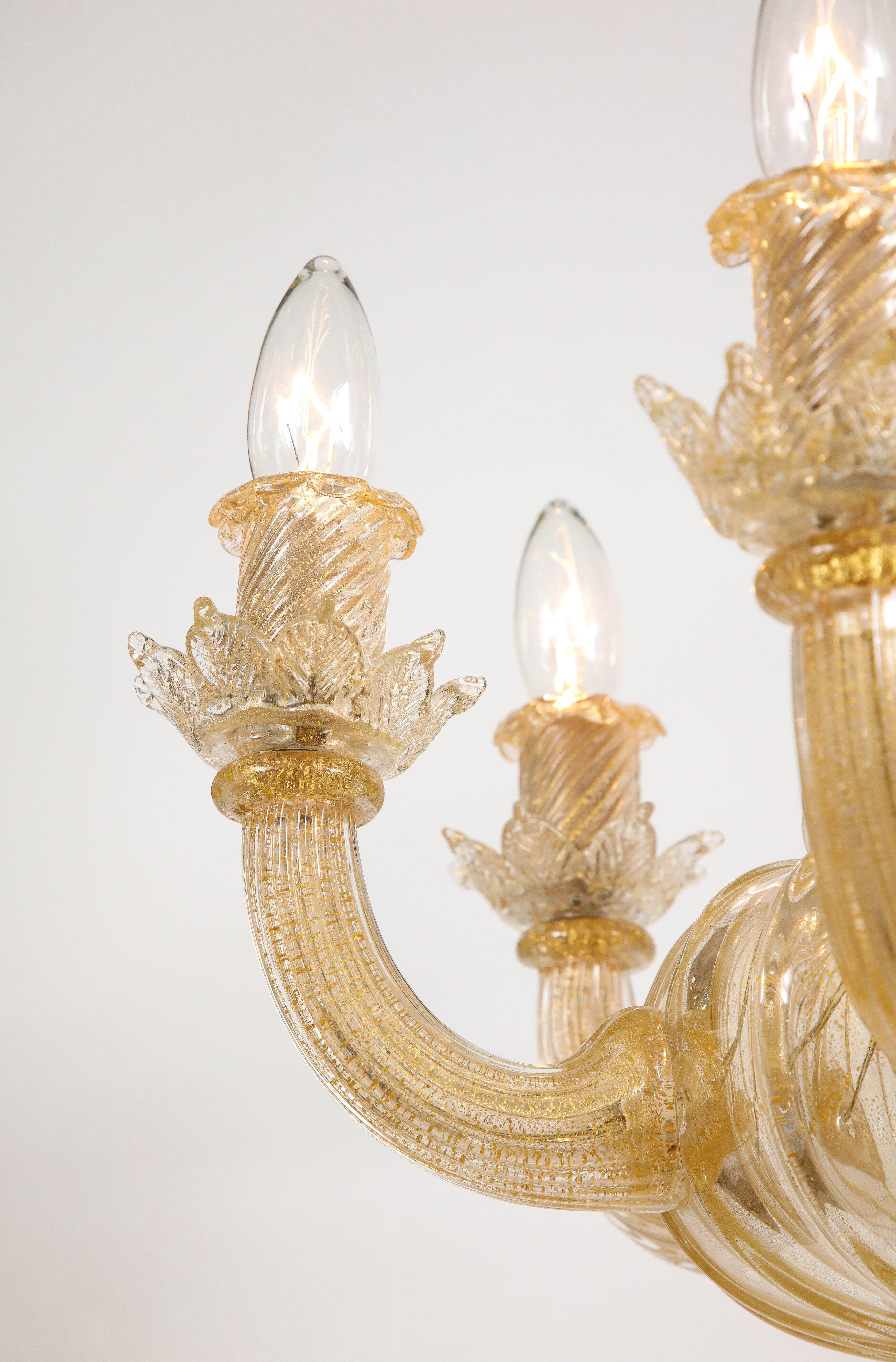 Gold Italian Murano Midcentury 6 Arm Neoclassical Style Chandelier For Sale 8