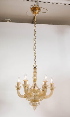 Gold Italian Murano Midcentury 6 Arm Neoclassical Style Chandelier