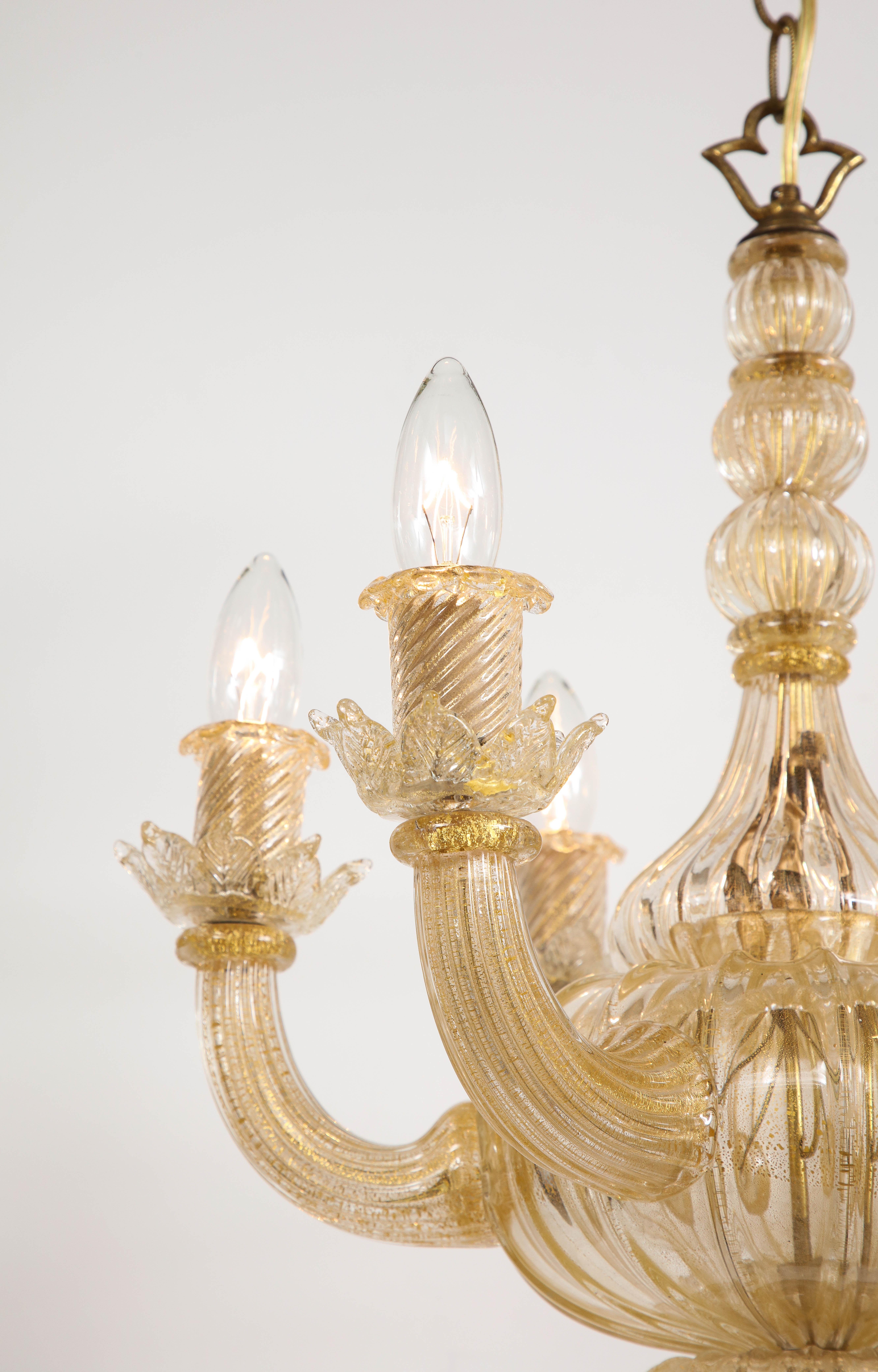 Gold Italian Murano Midcentury 6 Arm Neoclassical Style Chandelier In Good Condition For Sale In New York, NY