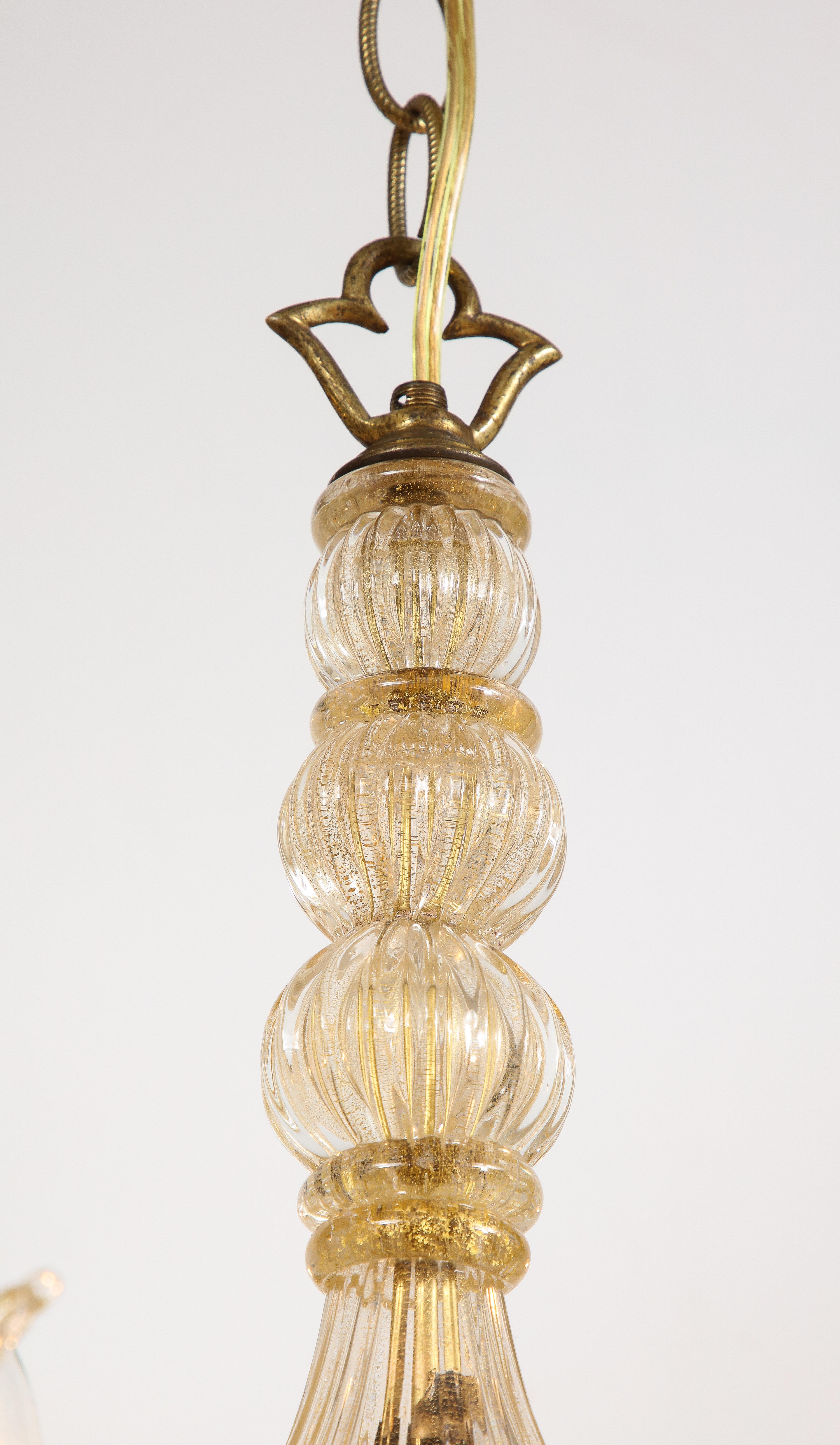 Mid-20th Century Gold Italian Murano Midcentury 6 Arm Neoclassical Style Chandelier For Sale