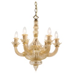 Vintage Gold Italian Murano Midcentury 6 Arm Neoclassical Style Chandelier