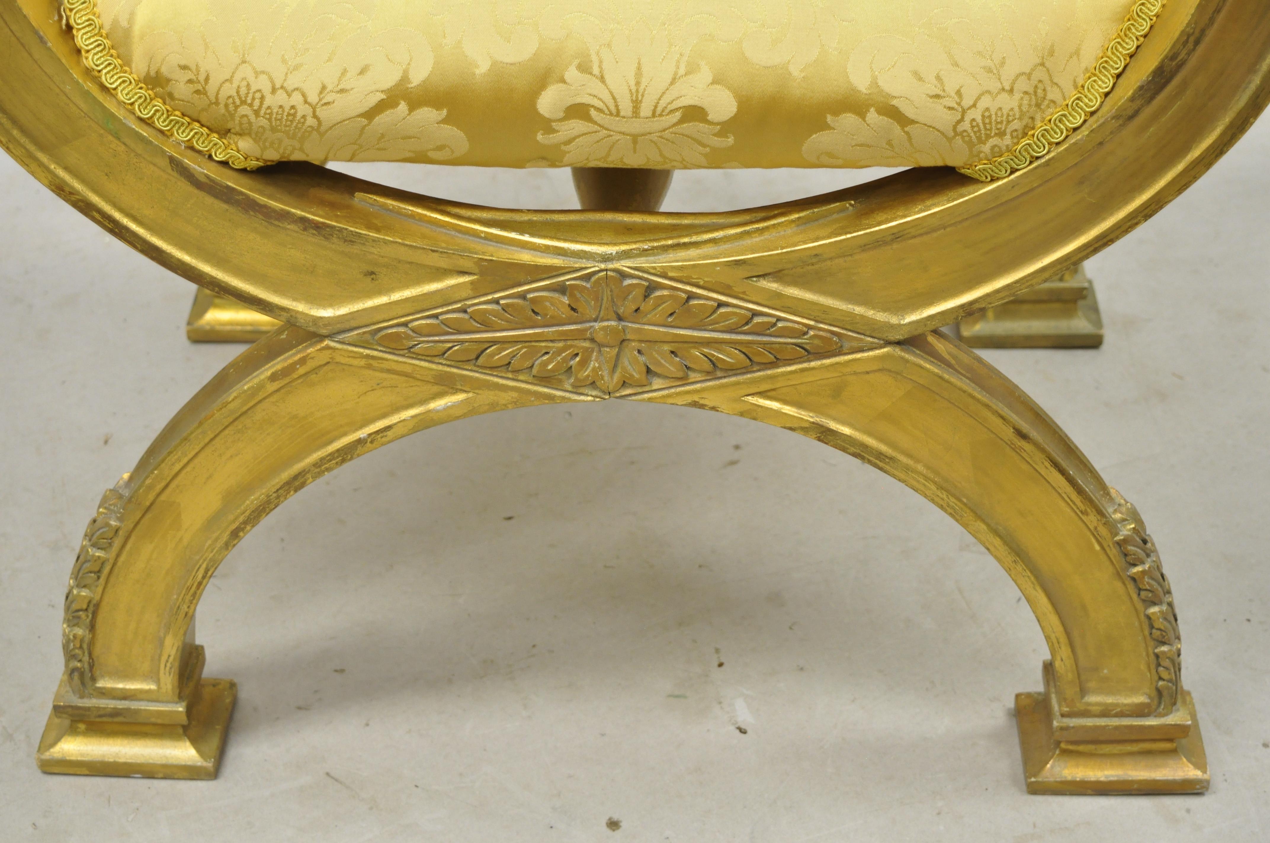 Gold Neoclassical Style Giltwood Carved Curule Bench Maitland Smith Attributed 4