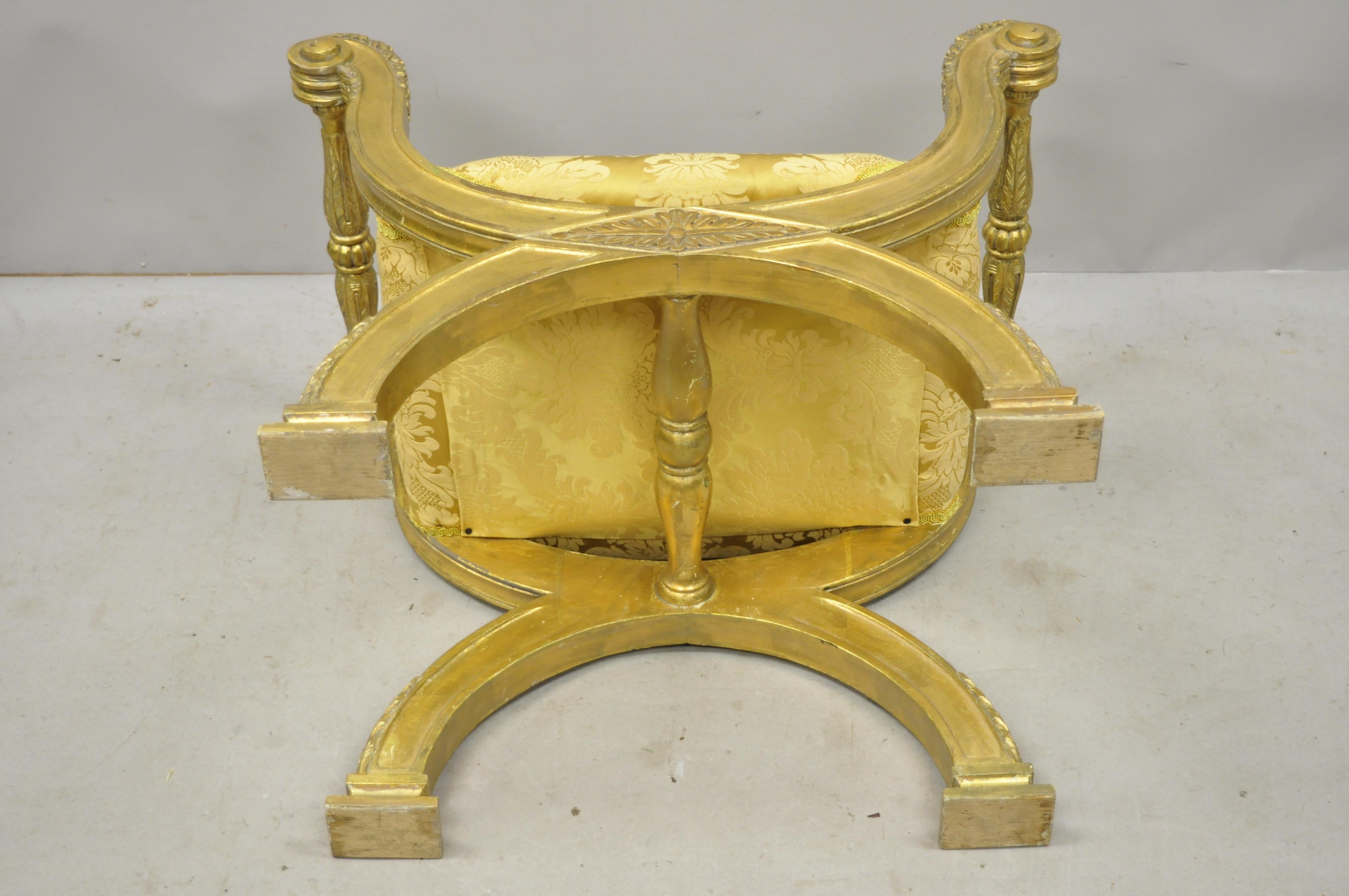 Gold Neoclassical Style Giltwood Carved Curule Bench Maitland Smith Attributed 5