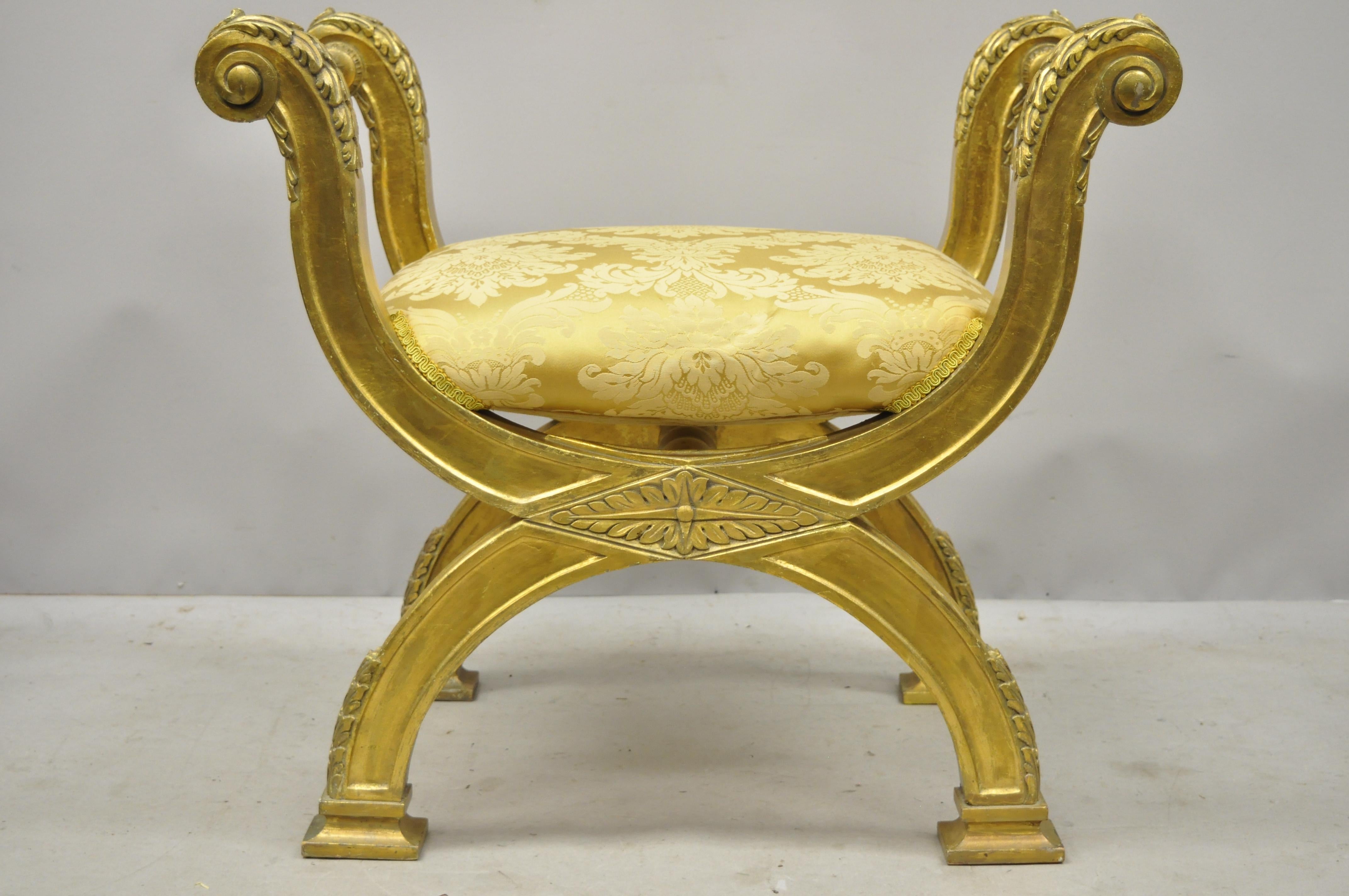 Gold Neoclassical Style Giltwood Carved Curule Bench Maitland Smith Attributed 6