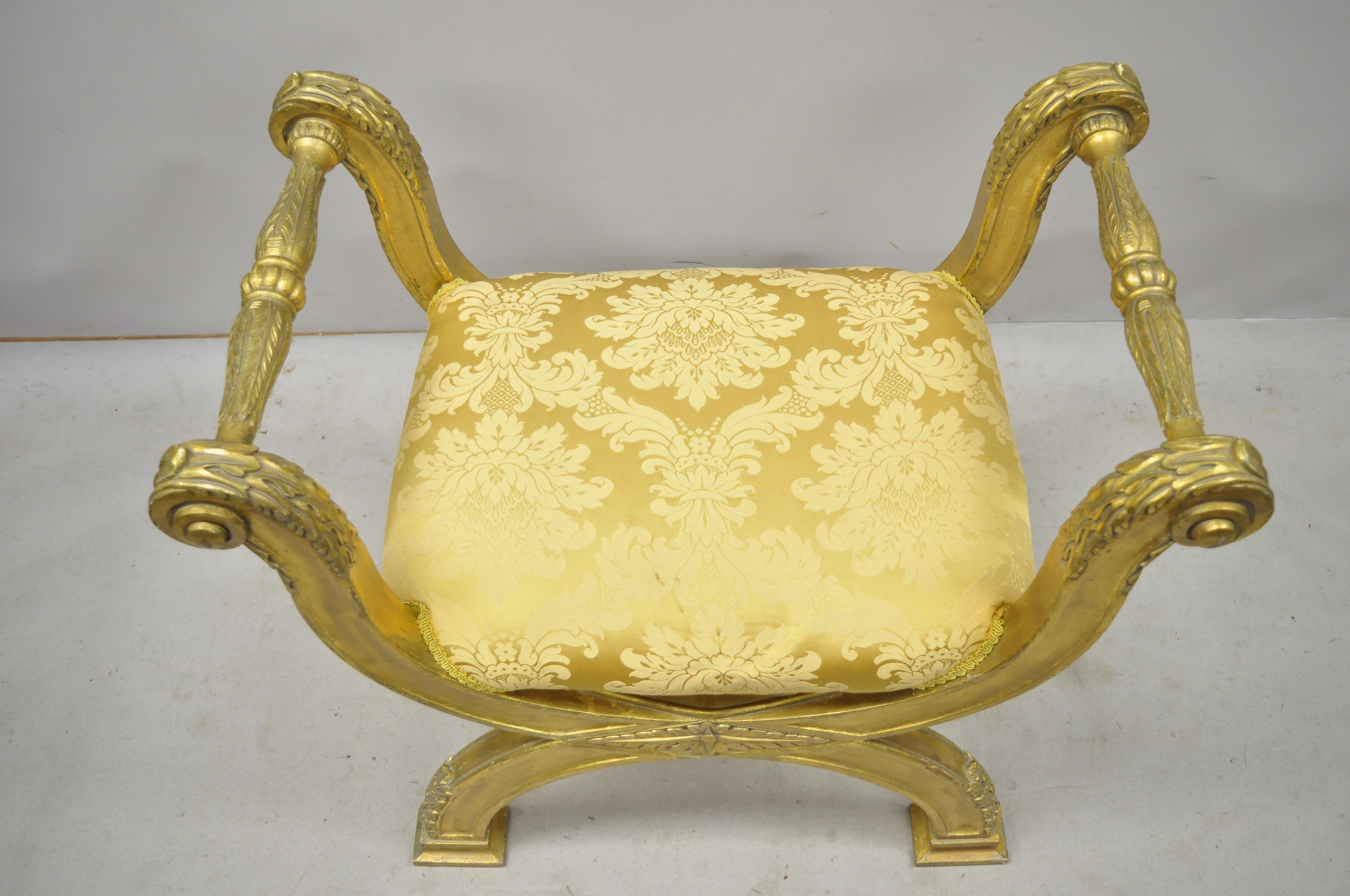 Regency Gold Neoclassical Style Giltwood Carved Curule Bench Maitland Smith Attributed