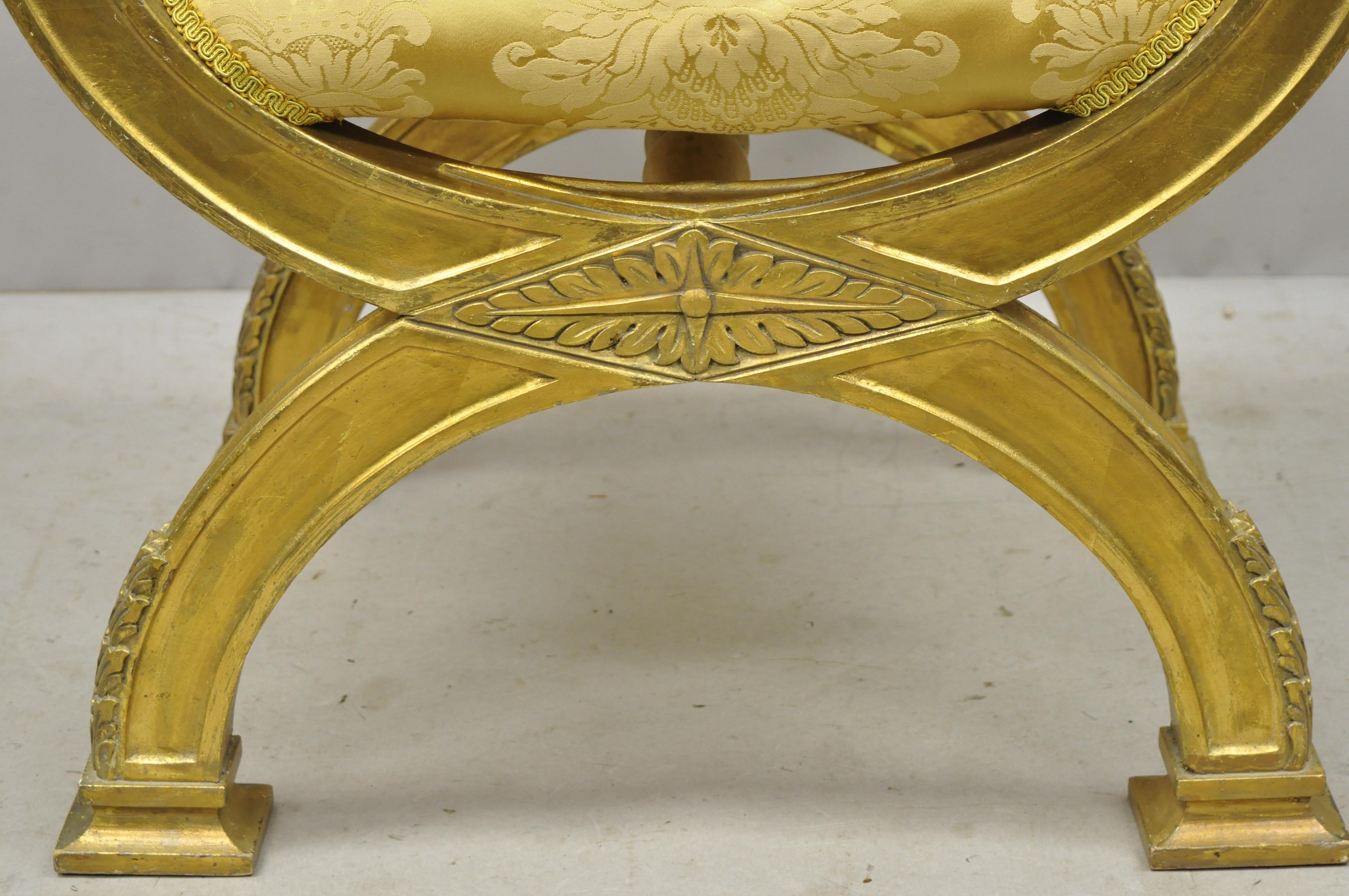 20th Century Gold Neoclassical Style Giltwood Carved Curule Bench Maitland Smith Attributed