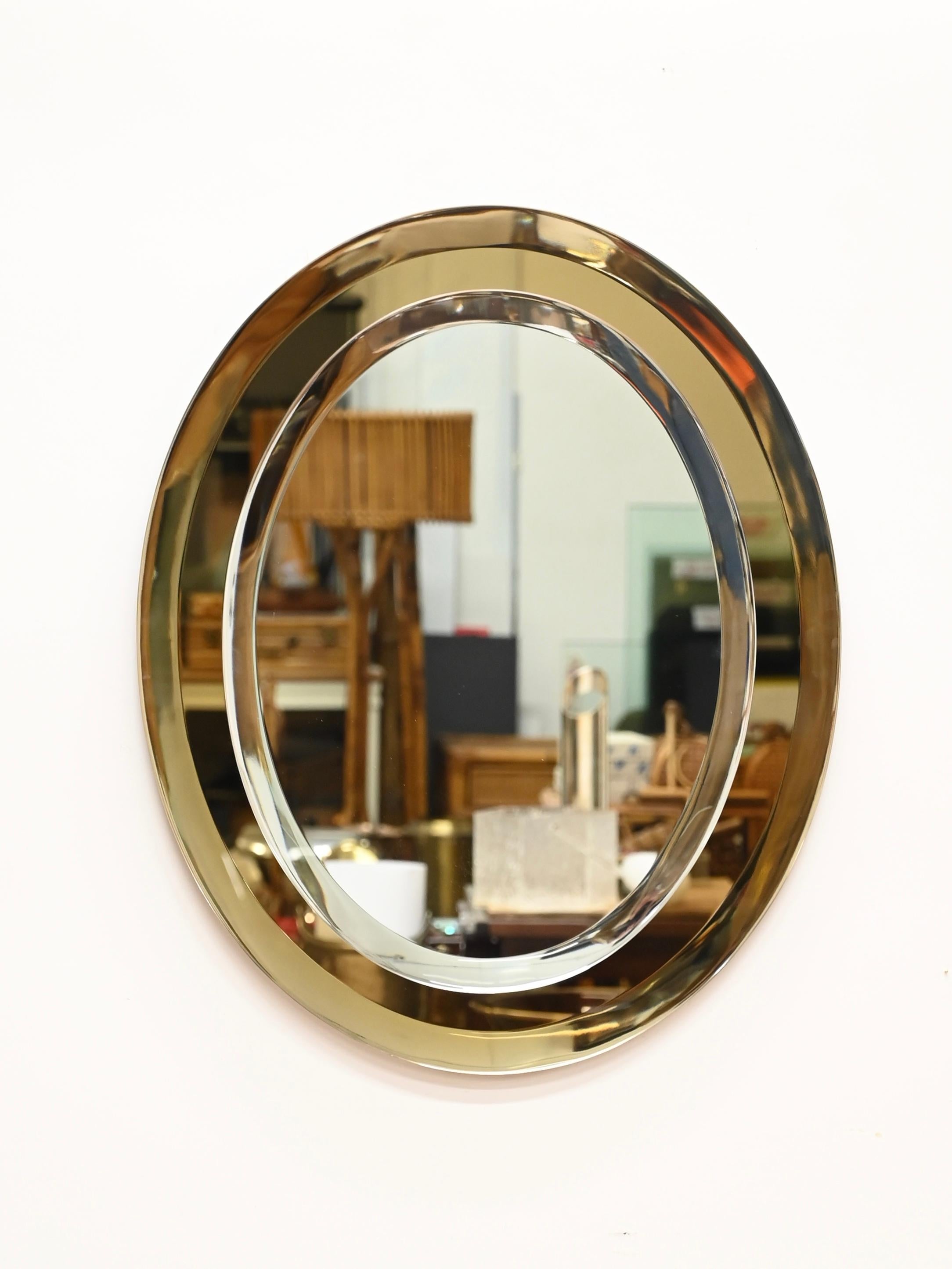 Gold Italian Oval Double Beveled Mirror by Cristal Arte, Italy 1950s For Sale 5