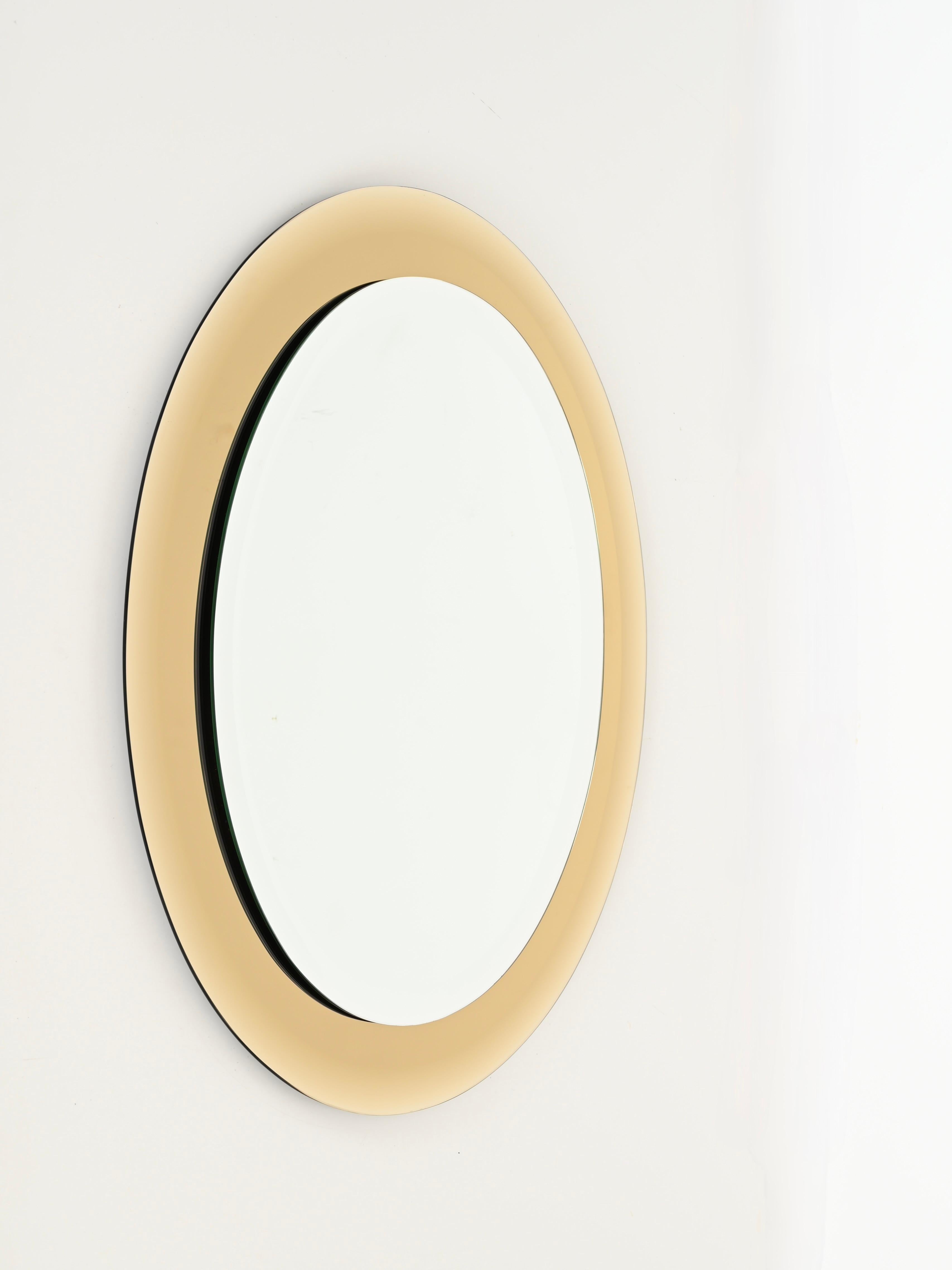 Gold Italian Oval Double Beveled Mirror by Cristal Arte, Italy 1950s For Sale 8