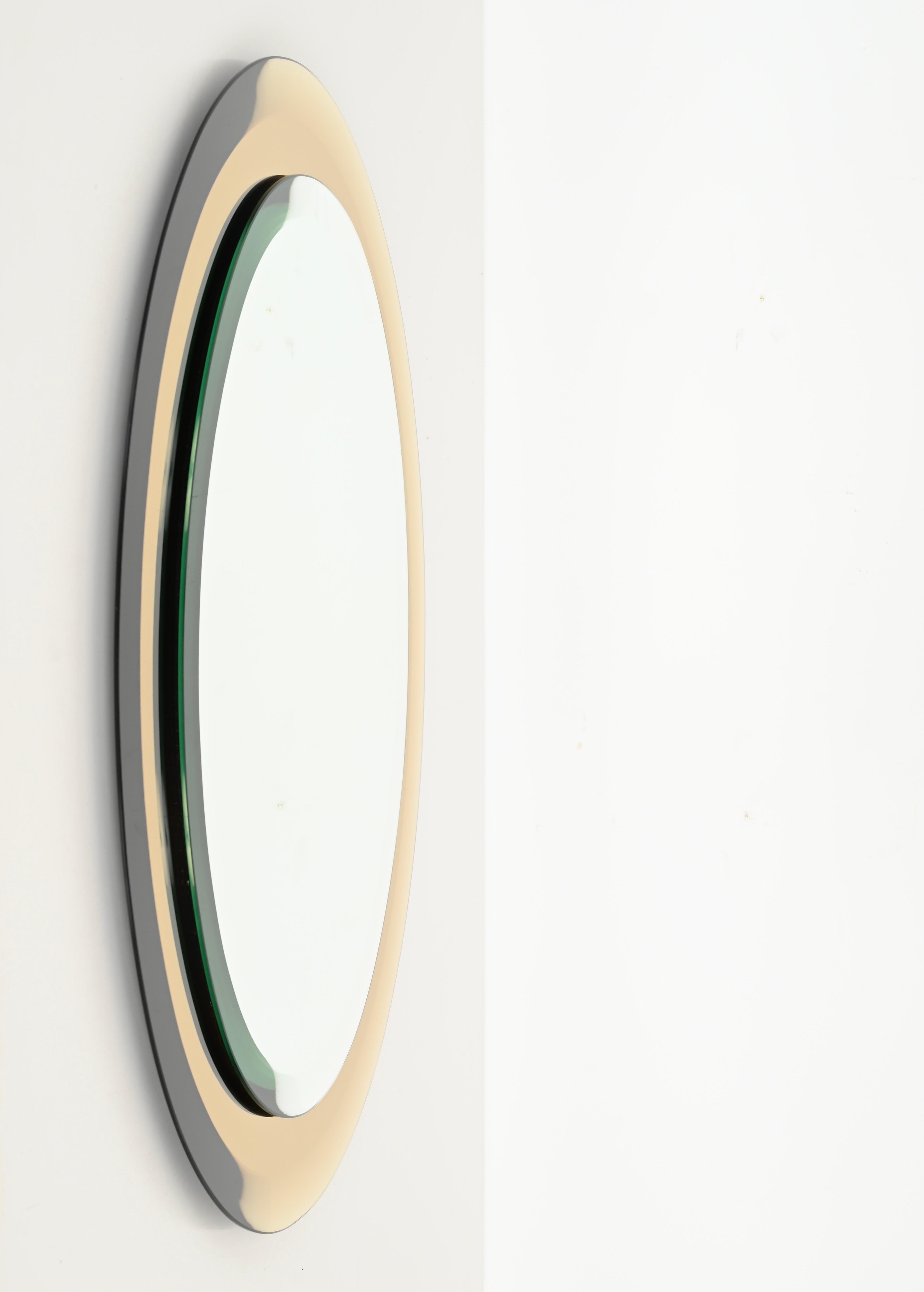 Gold Italian Oval Double Beveled Mirror by Cristal Arte, Italy 1950s In Good Condition For Sale In Roma, IT