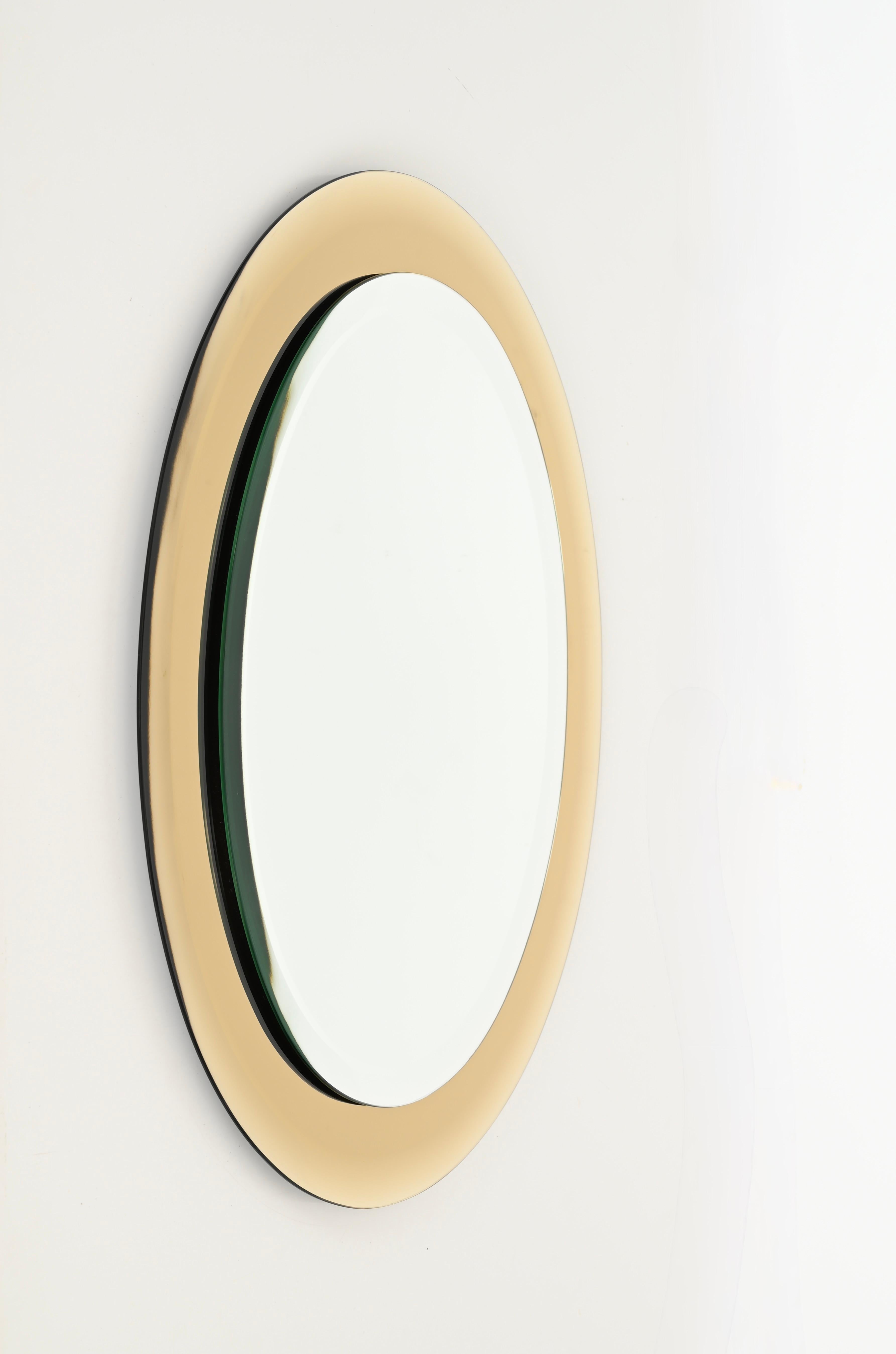 Mid-20th Century Gold Italian Oval Double Beveled Mirror by Cristal Arte, Italy 1950s For Sale