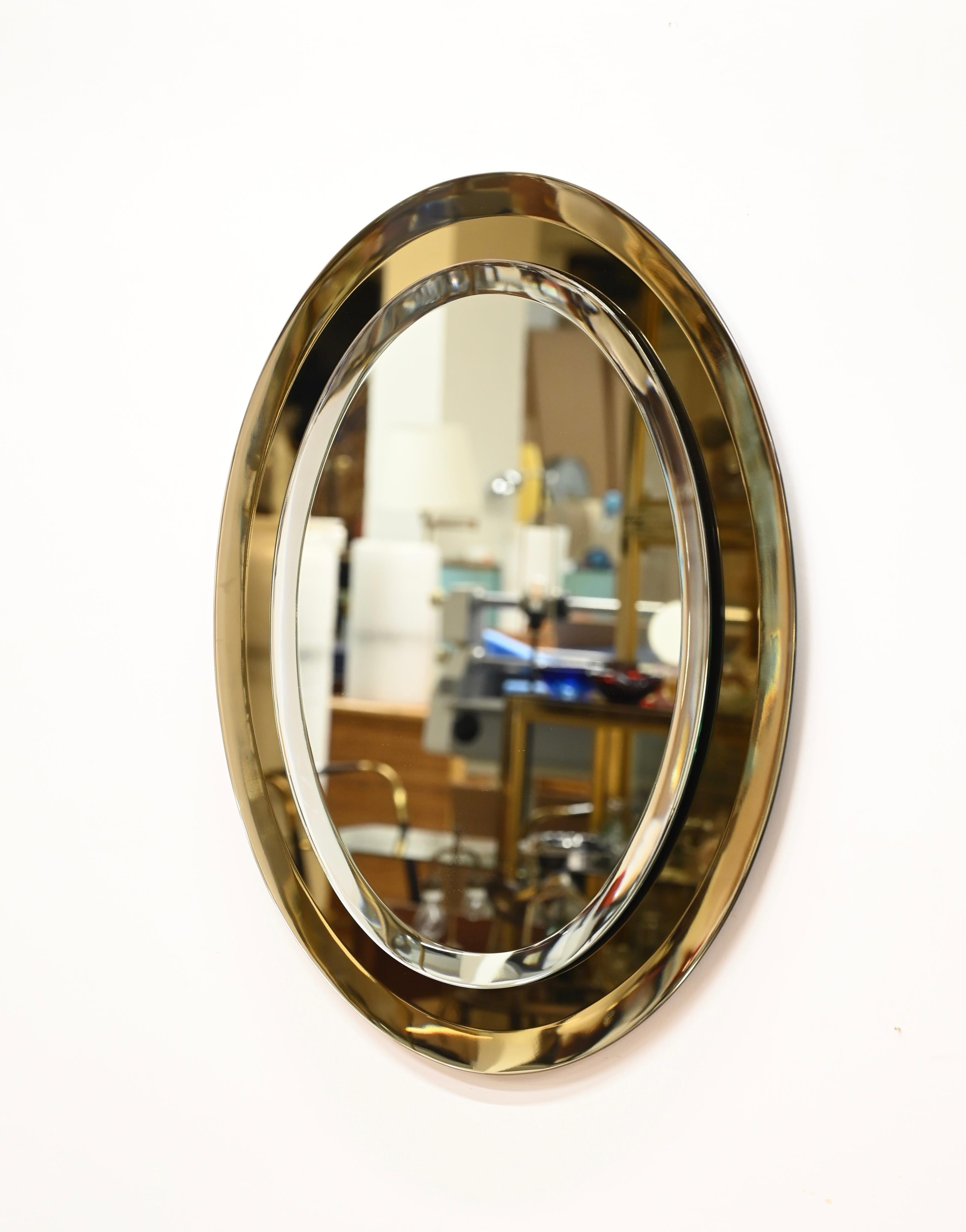 Gold Italian Oval Double Beveled Mirror by Cristal Arte, Italy 1950s For Sale 1