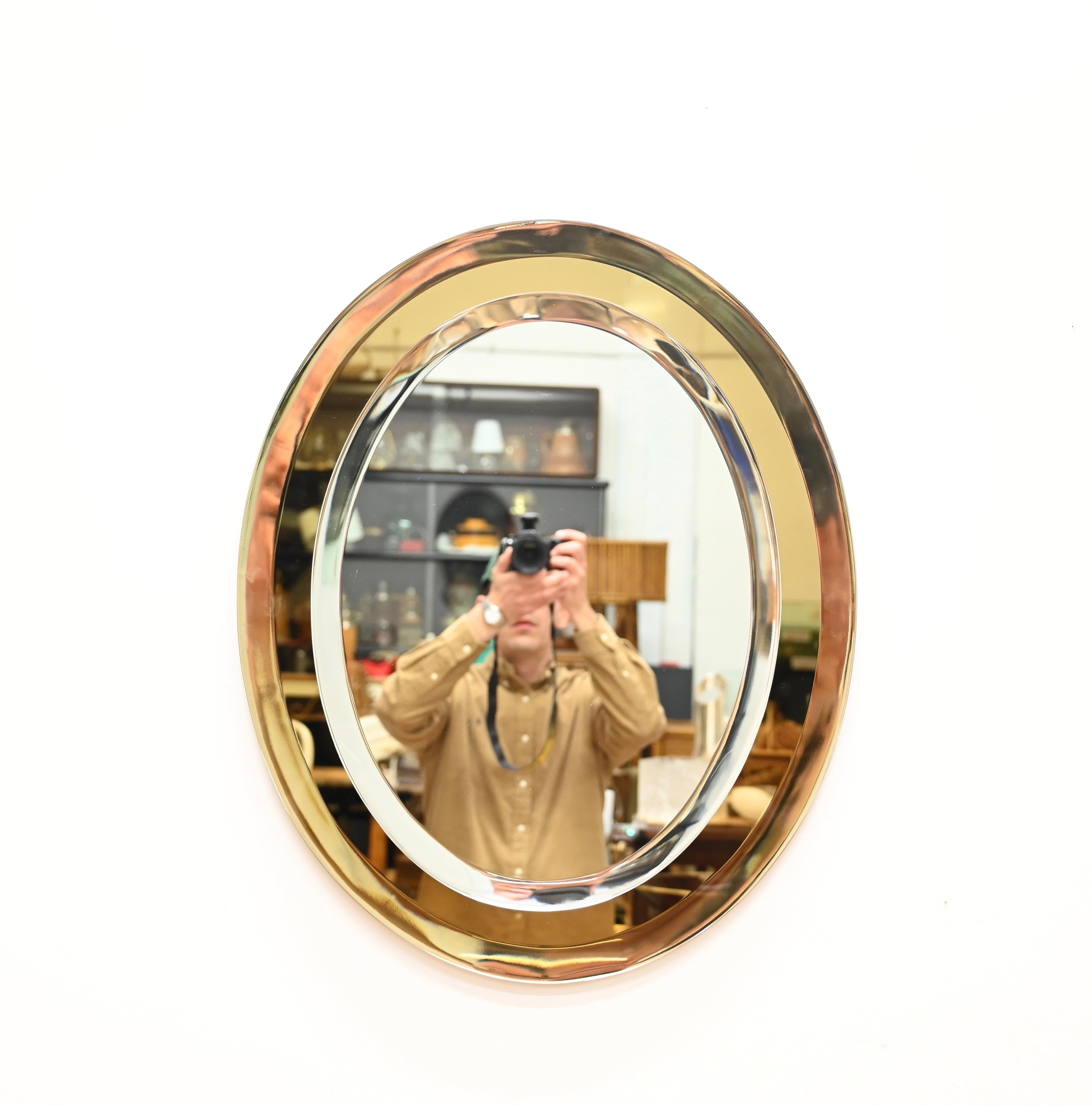 Gold Italian Oval Double Beveled Mirror by Cristal Arte, Italy 1950s For Sale 3