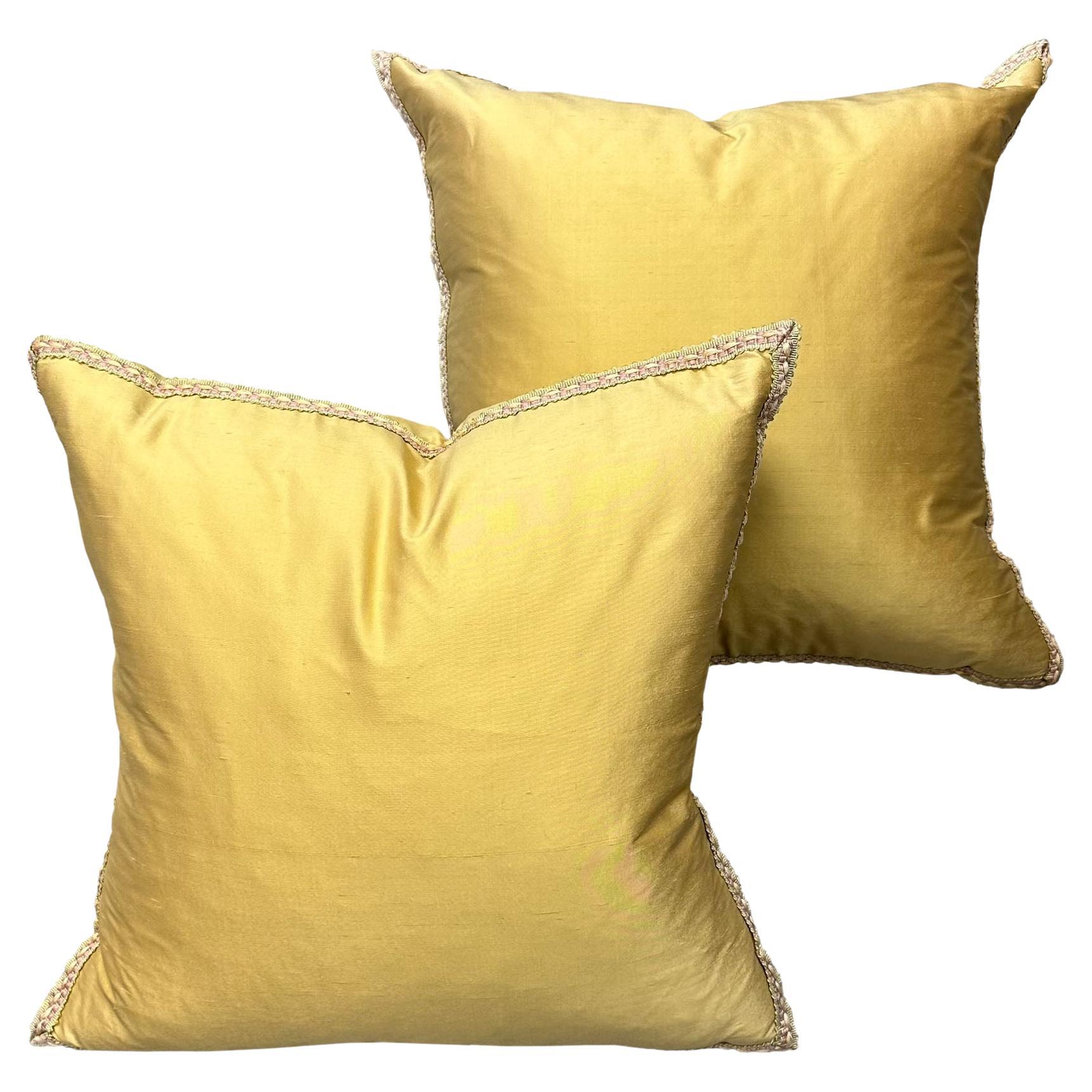 Gold Italian Pure Silk Pillows For Sale