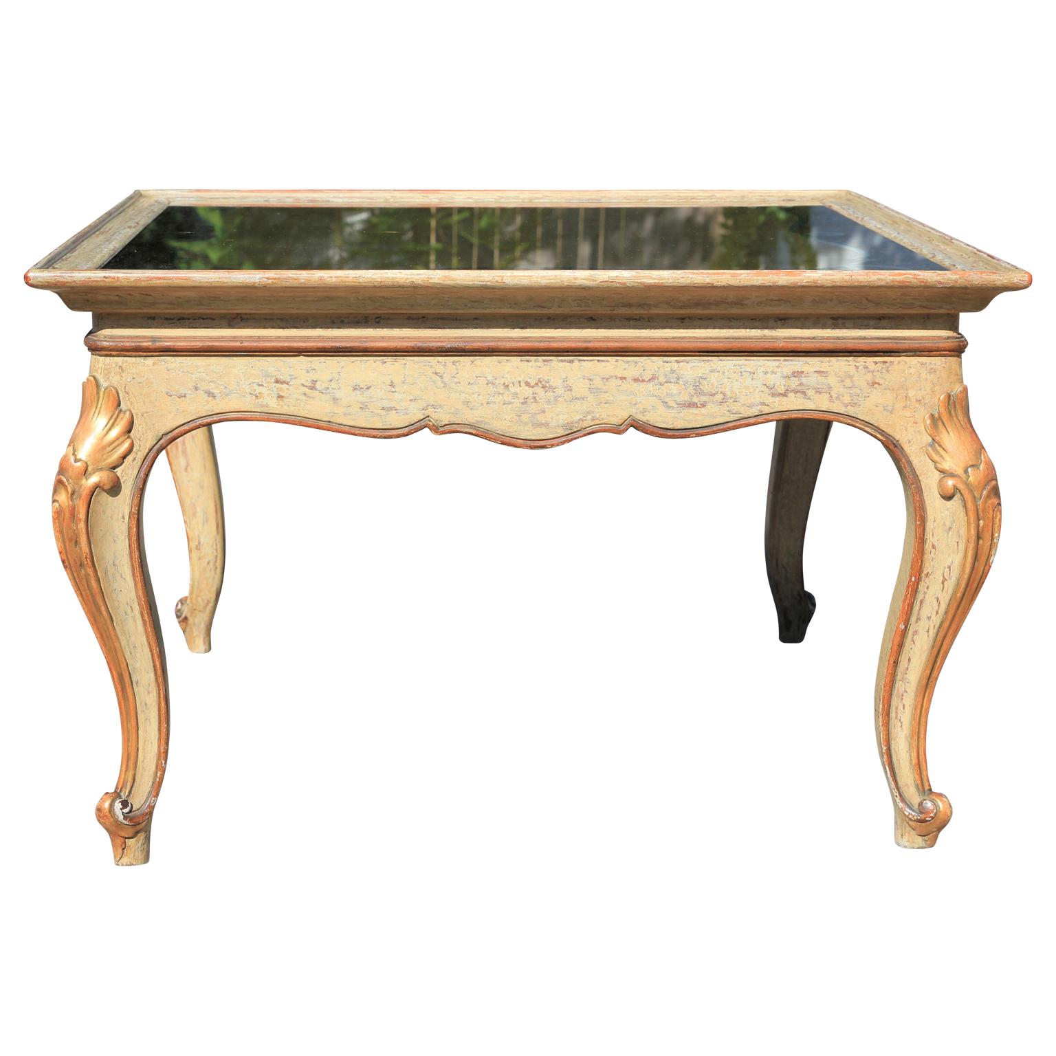 Louis XV Gold Italian Reverse Painting Glass Occasional Square Table